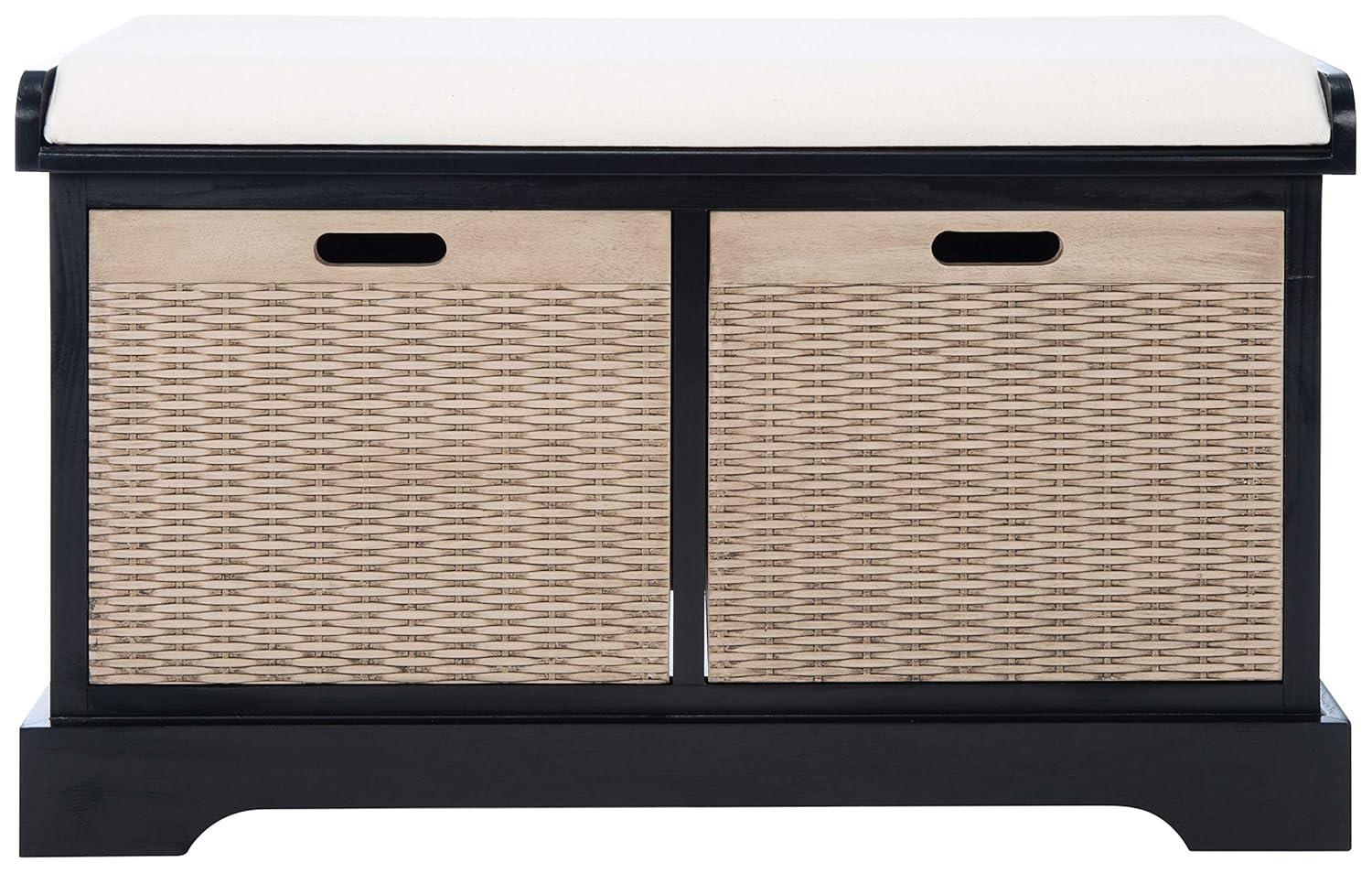 Landers 2 Drawer/Cushion Storage Bench - Black - Safavieh