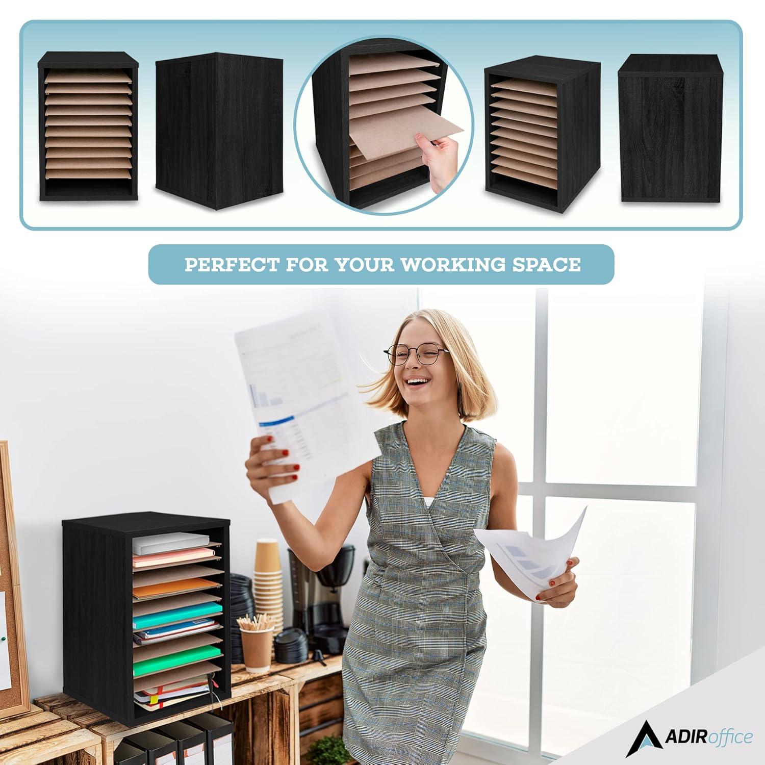 AdirOffice 500 Series 11 Compartment Wooden Literature Organizer 10.75" x 11.8" Black (500-11-BLK)