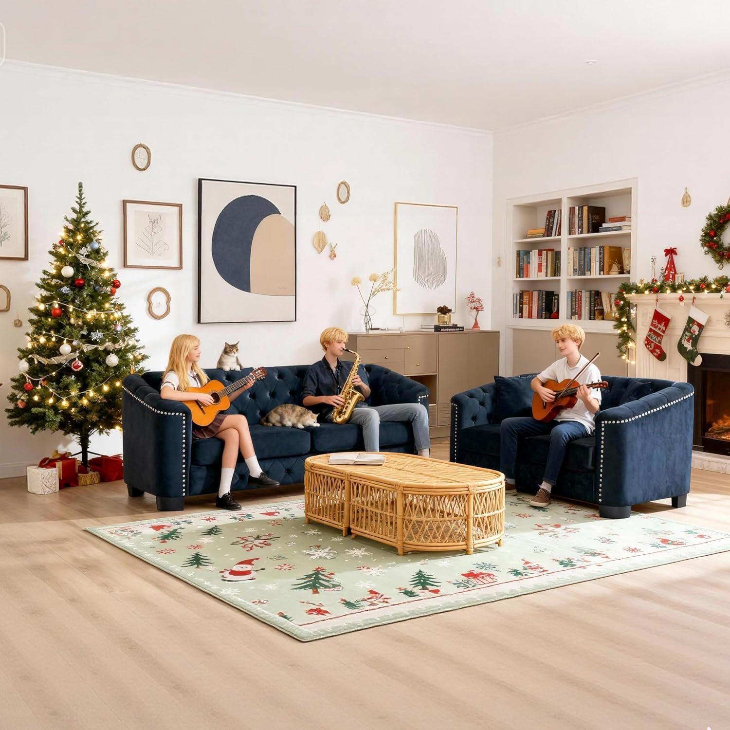 House of Hampton® House of Hampton® 2 Piece Chesterfield Sofa Set, Upholstered 77" Velvet 3 Seater Sofa + 59" Velvet Loveseat