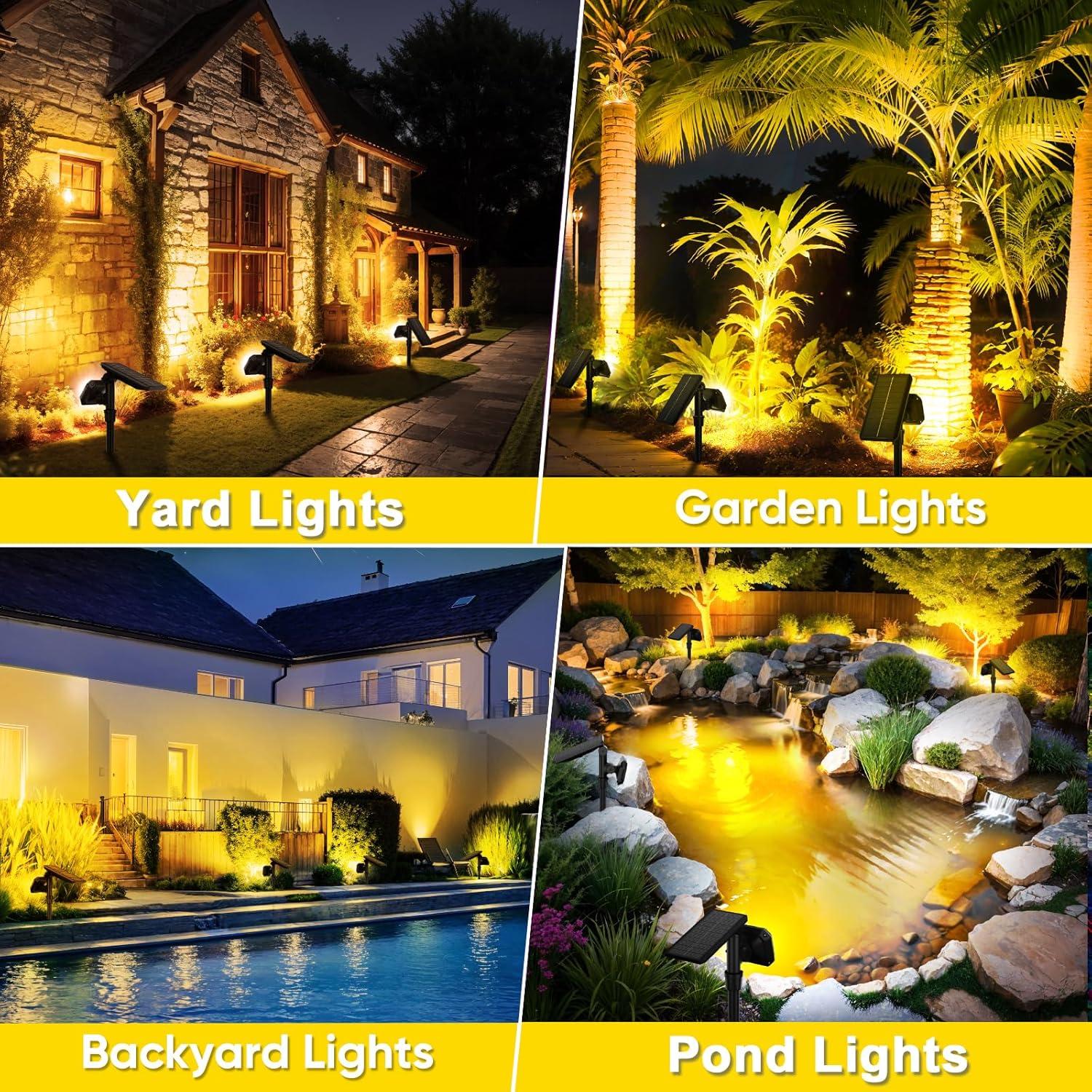 ROSHWEY 2PCS Bright Solar Spotlight Outdoor Waterproof, 700lm Outside Solar Landscape Lights for Yard, Garden, Driveway, Walkway, Lawn, Cool Light