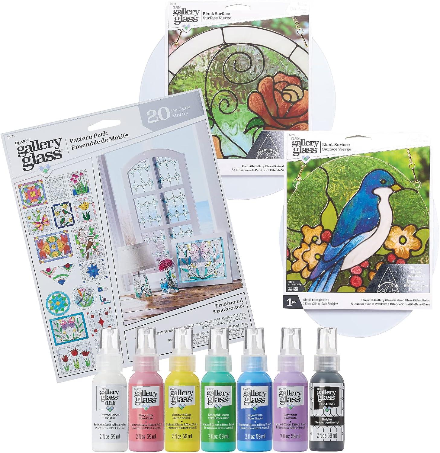 Gallery Glass Stained Glass Acrylic Paint Starter Kit, 10 Pc Set Including 2 Surfaces and Pattern Pack