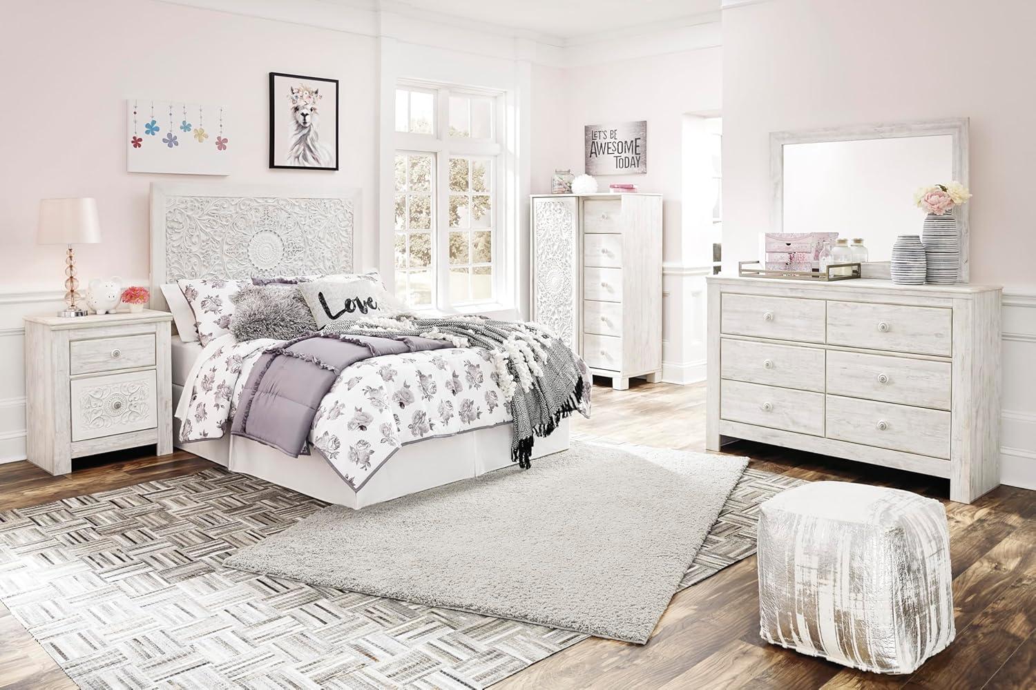 Paxberry Two Drawer Nightstand White Wash - Signature Design by Ashley: Traditional Style, USB Port, Storage Function
