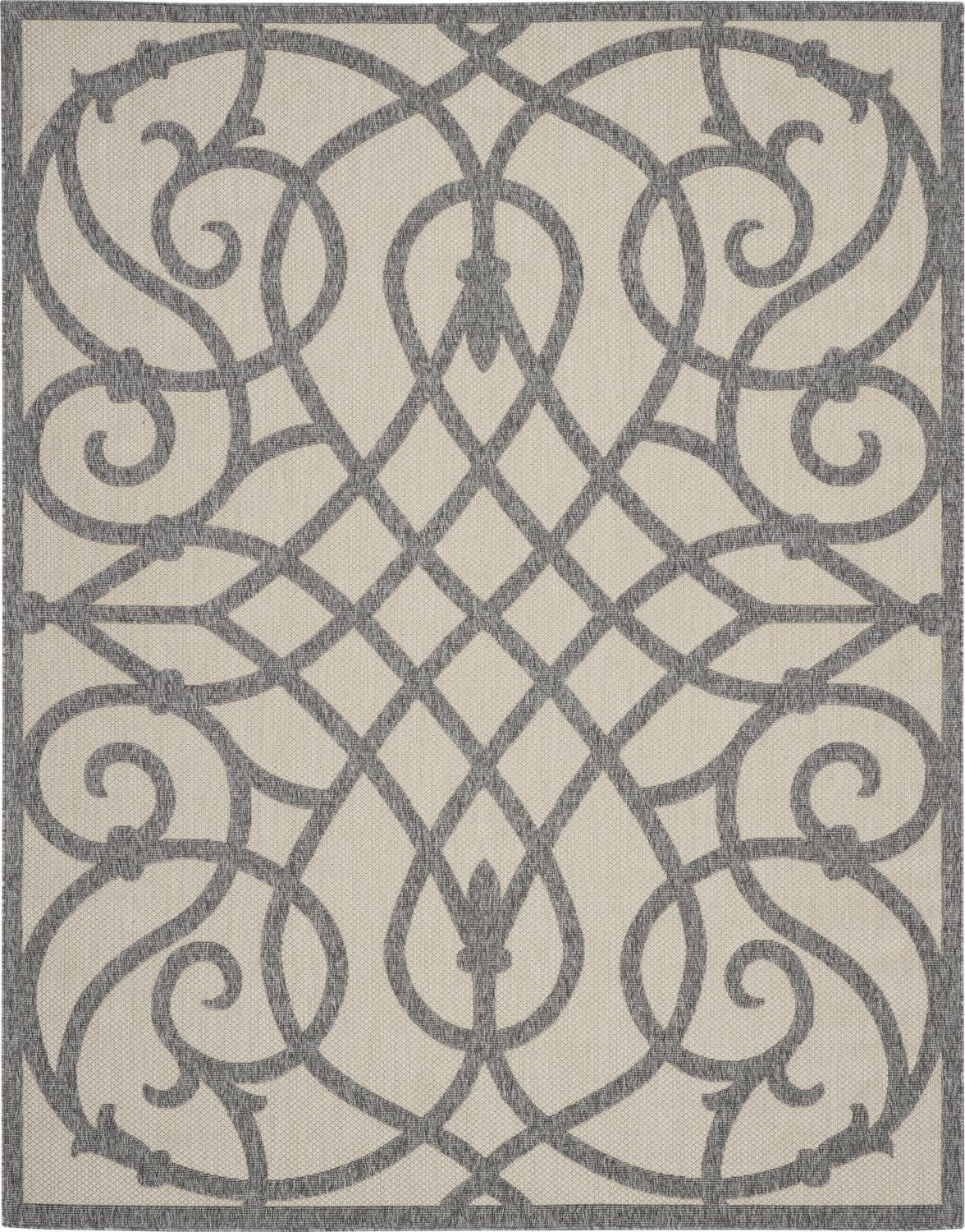 Cream Grey Geometric Synthetic Indoor/Outdoor Area Rug