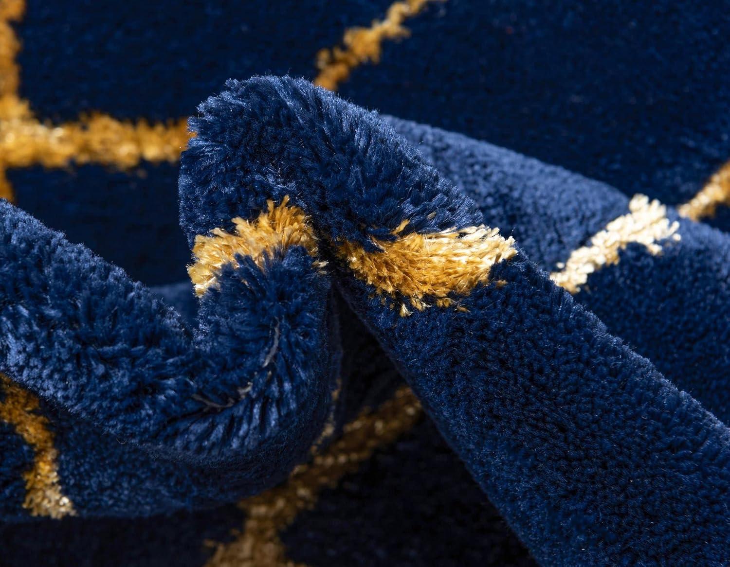 Glam Navy Blue Gold Area Rug