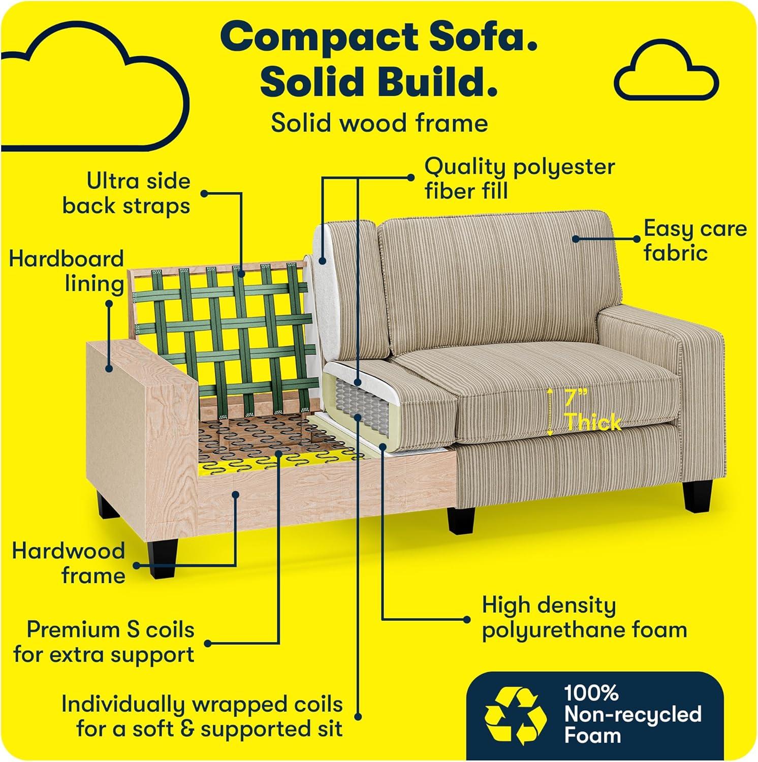 Serta Palisades 73" Track Arm Sofa, Easy Care Fabric, Soft Pillow Back, Pocket Coil Seat Cushions