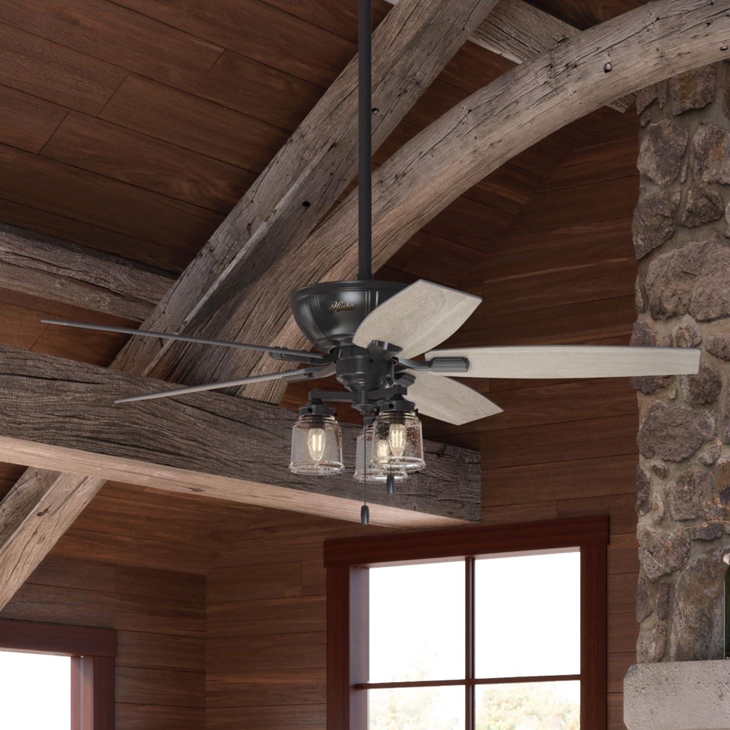 52" Charlotte 5 - Blade Traditional Indoor Ceiling Fan with Light and Handheld Remote Control