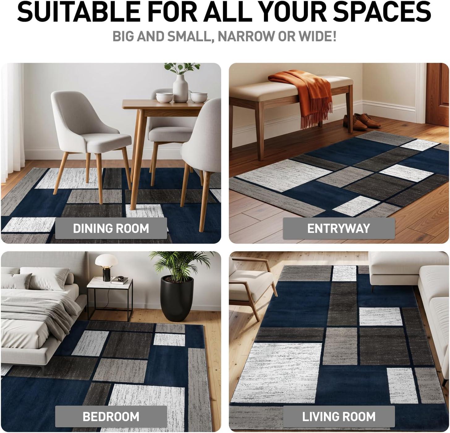 World Rug Gallery Contemporary Modern Boxed Color Block Navy 2'x3' Area Rug
