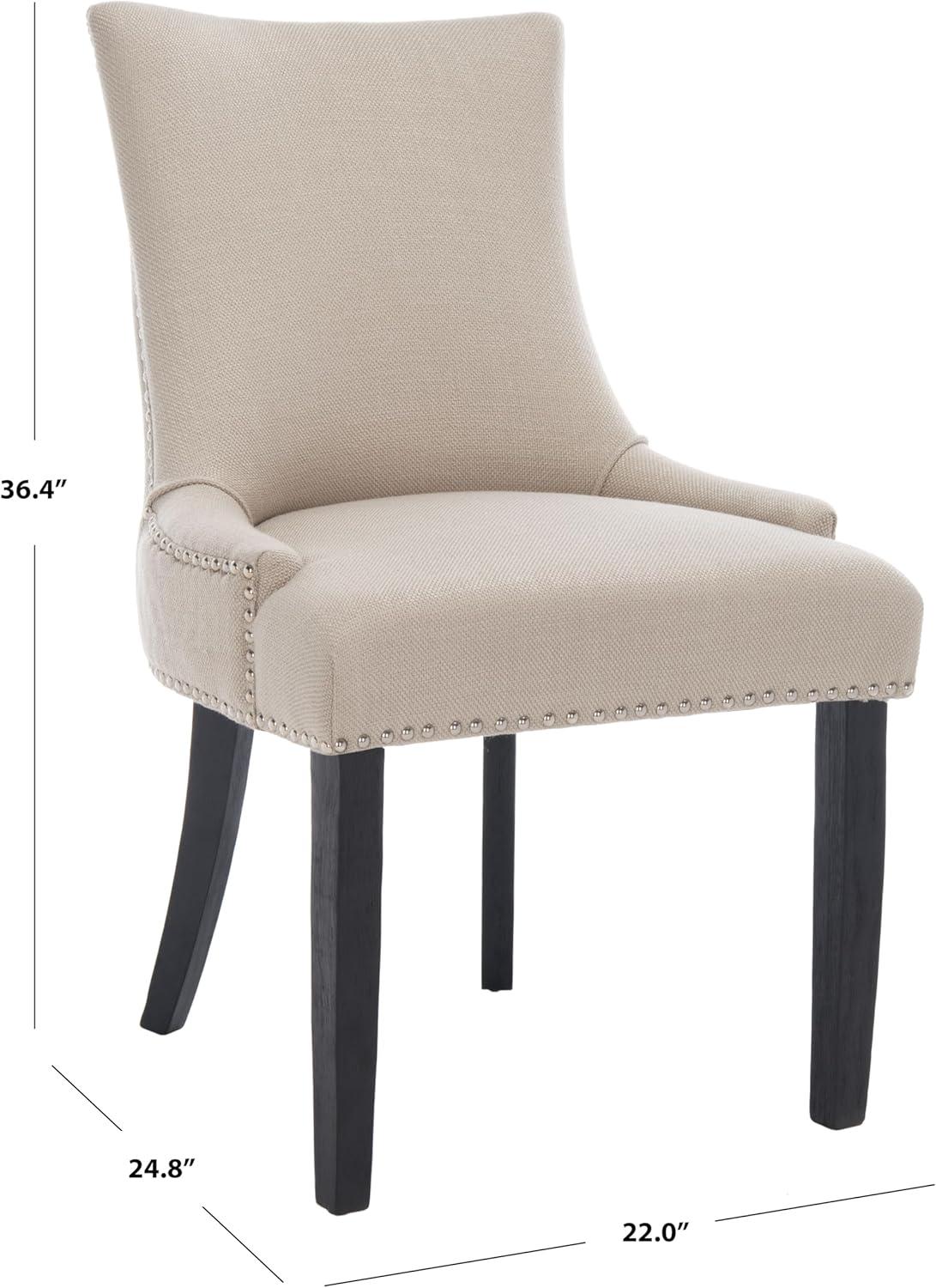 Ivory Linen Upholstered Parsons Side Chair with Gold Nailhead Trim