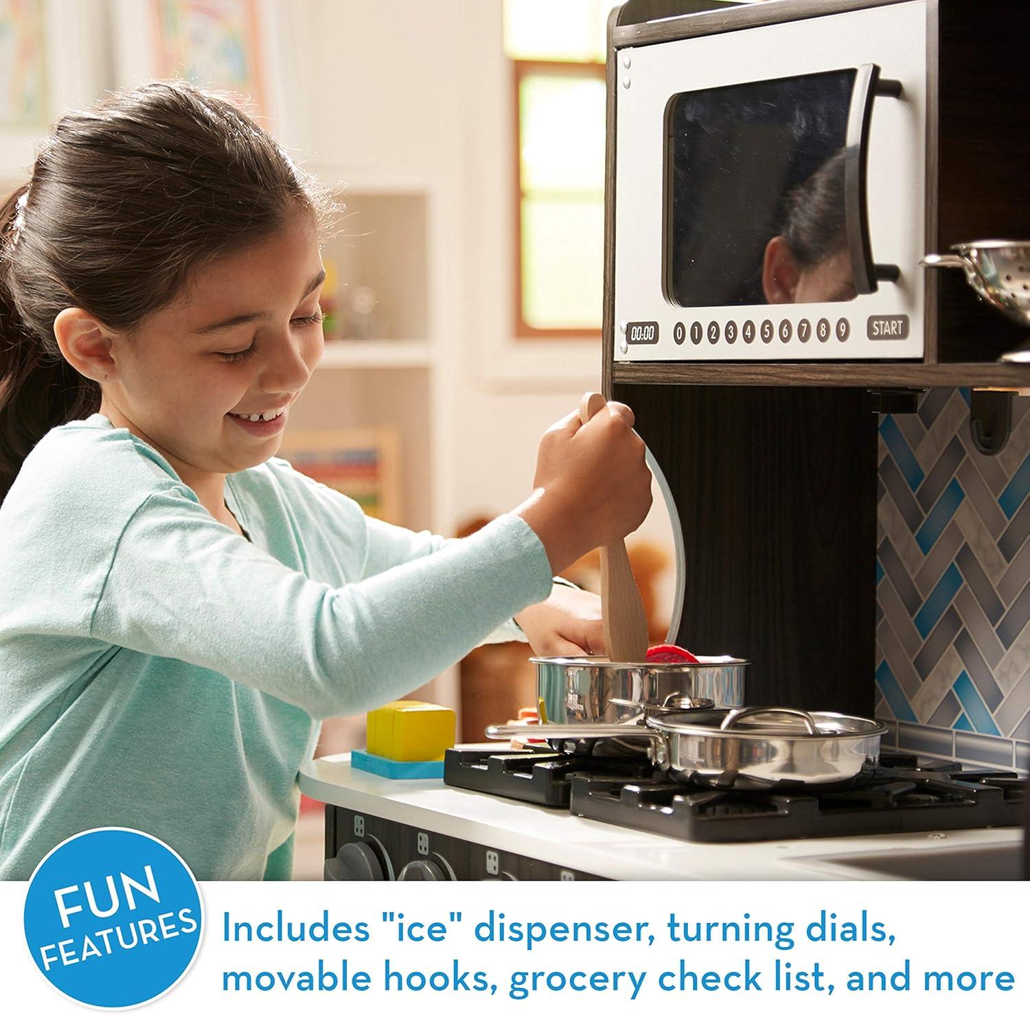 Melissa & Doug Chef's Wooden Pretend Play Kitchen for Kids with "Ice" Cube Dispenser - Charcoal Gray