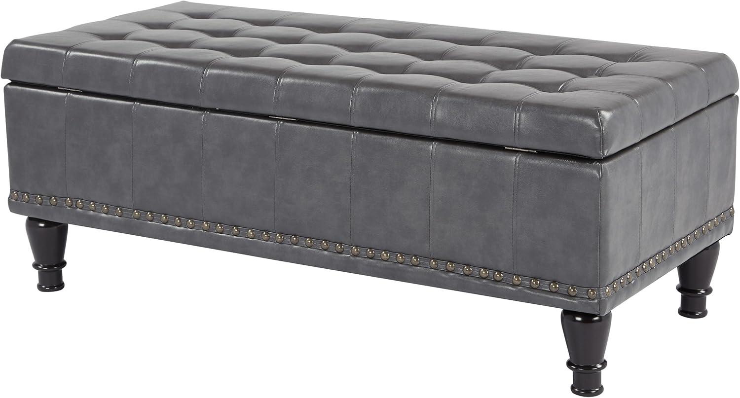 Caldwell Tufted Grey Bonded Leather Storage Ottoman