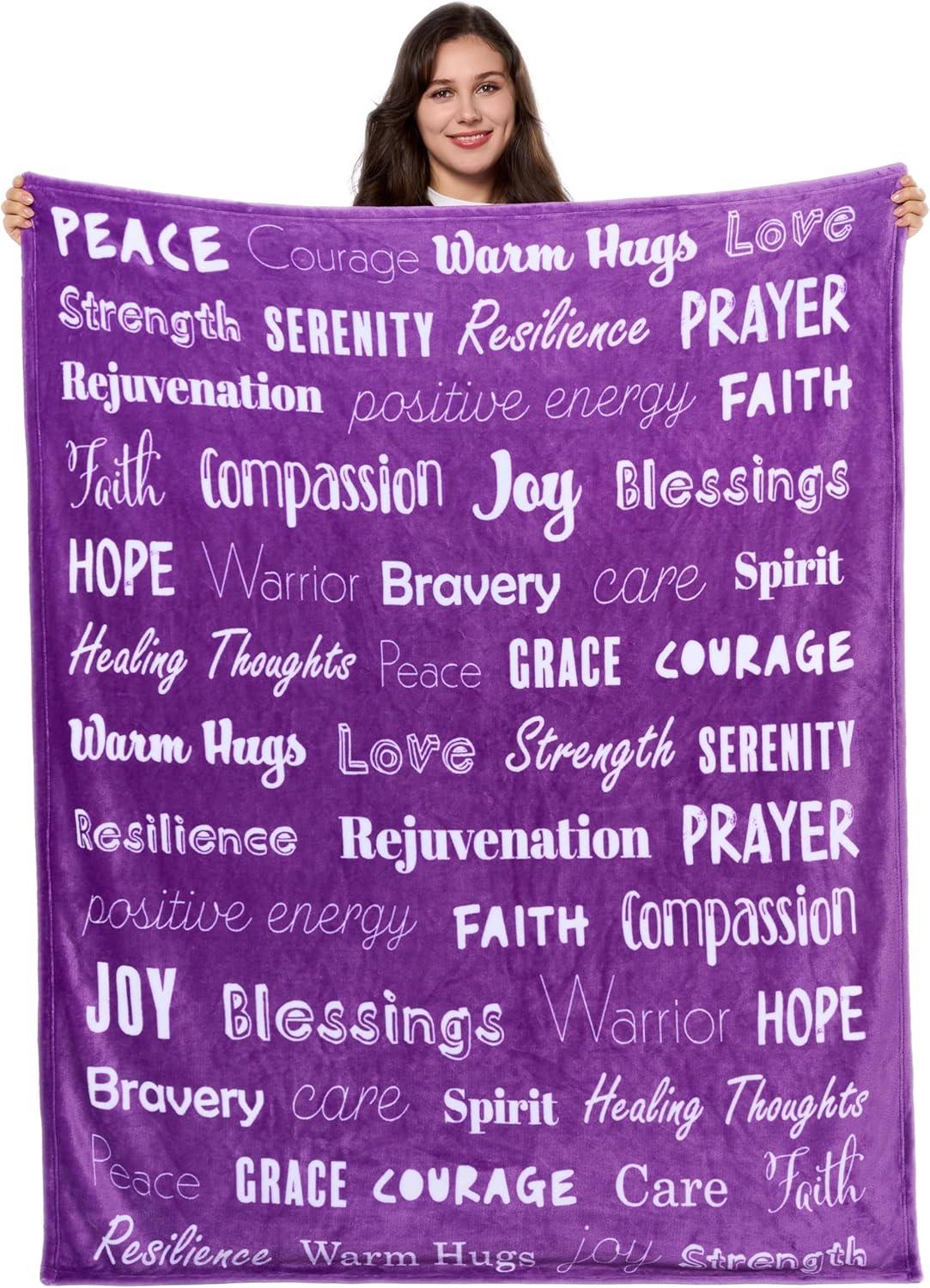 SYNCFUN Soft Warm Hug Blanket - Compassion Throw Blanket Gift with Inspirational Words & Prayer, Purple Gift Blanket for Women Mom Friend 50" x 60"