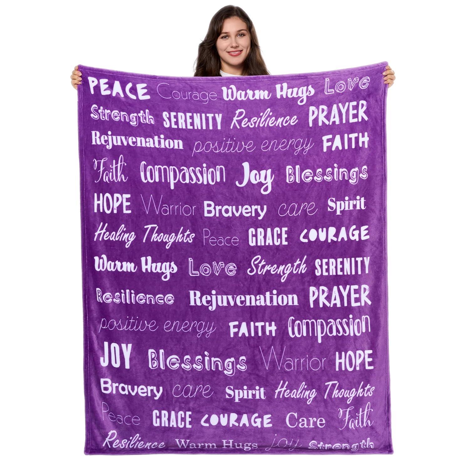 SYNCFUN Soft Warm Hug Blanket - Compassion Throw Blanket Gift with Inspirational Words & Prayer, Purple Gift Blanket for Women Mom Friend 50" x 60"