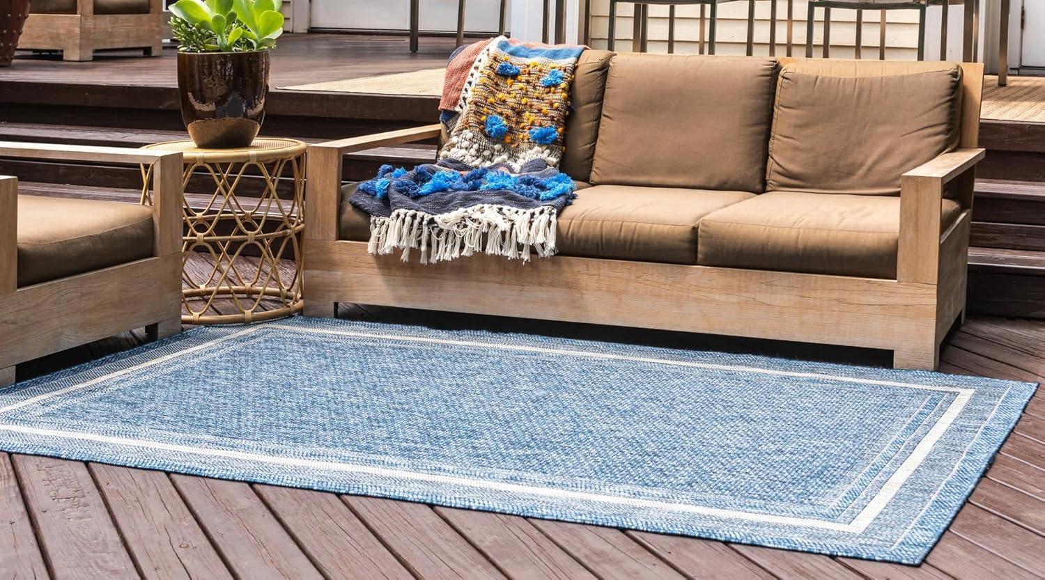 Abstract Blue Synthetic 10' x 14' Easy-Care Outdoor Rug
