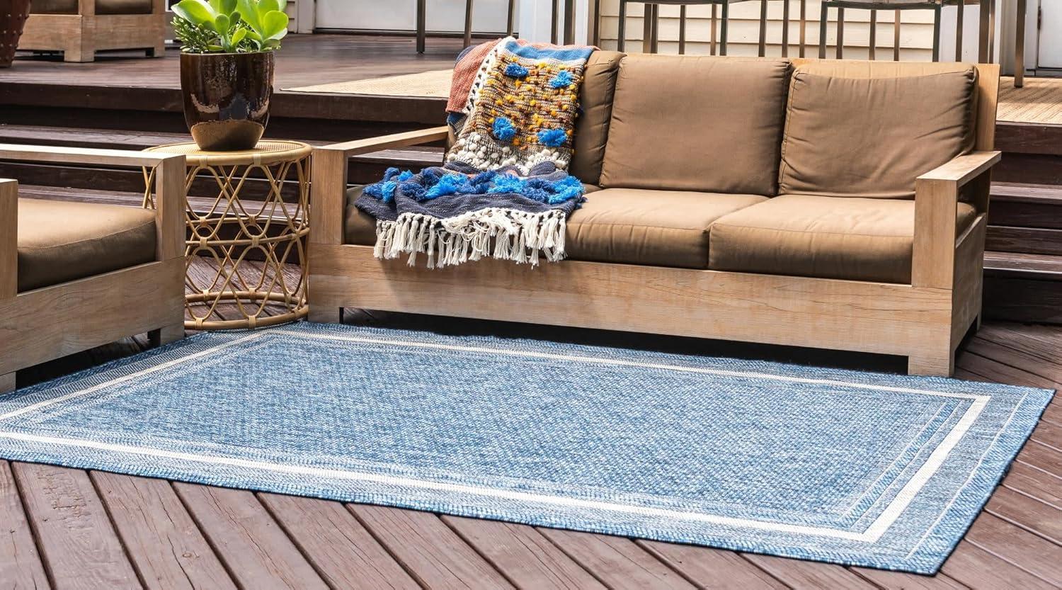 Unique Loom 10' 0 x 14' 0 Rectangle Indoor/Outdoor Border Blue Area Rug