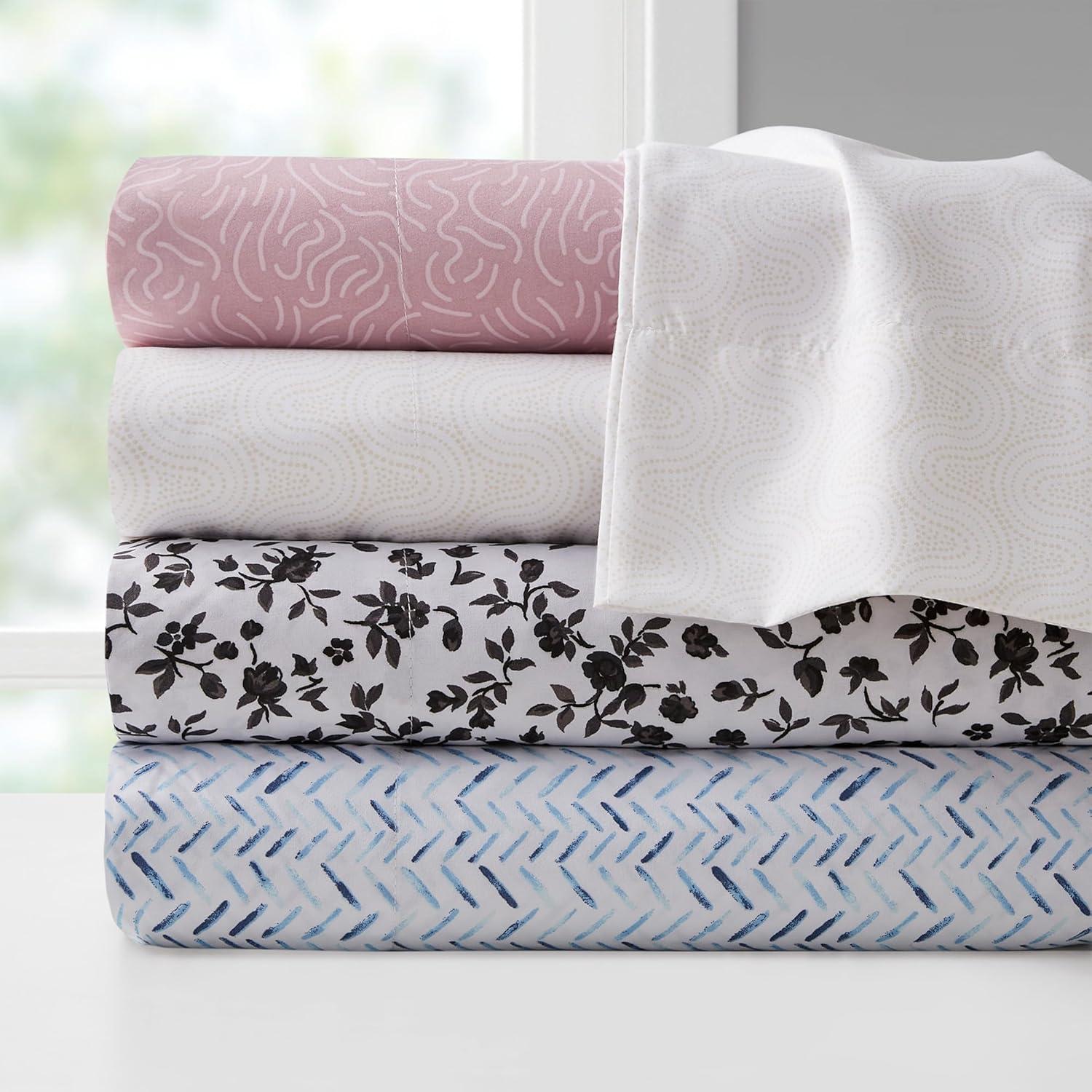 Intelligent Design Queen Print Microfiber All Season Soft Wrinkle Free Sheet Set Beige: Machine Washable, Elastic Fitted Sheet, OEKO-TEX Certified