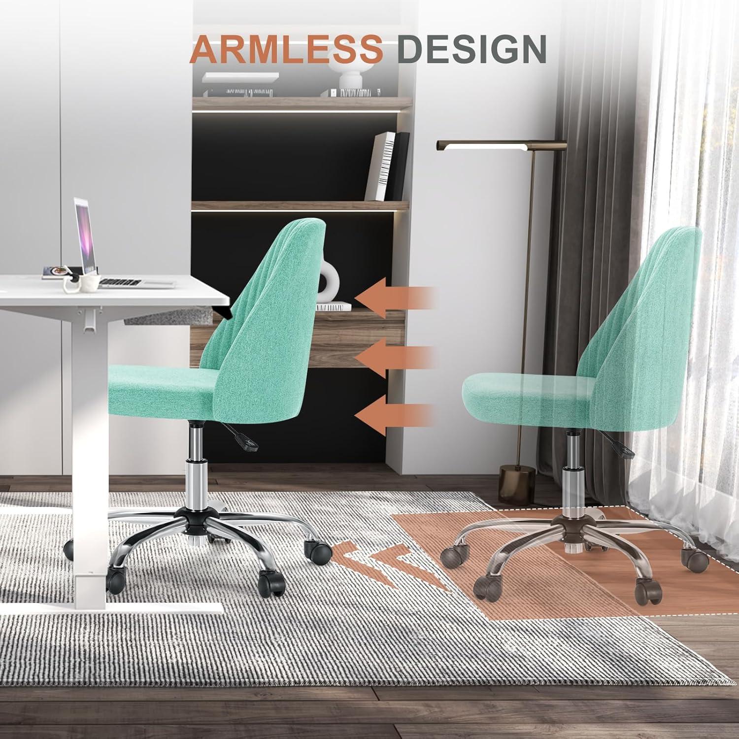 Office Desk Chair, Modern Cute Rolling Vanity Swivel Task Chairs with Wheels, Comfortable Back Seat Armless for Home, Bedrooms, Office, Study, Student, Adults, Make-up, Dressing Room, Cloud, Grey