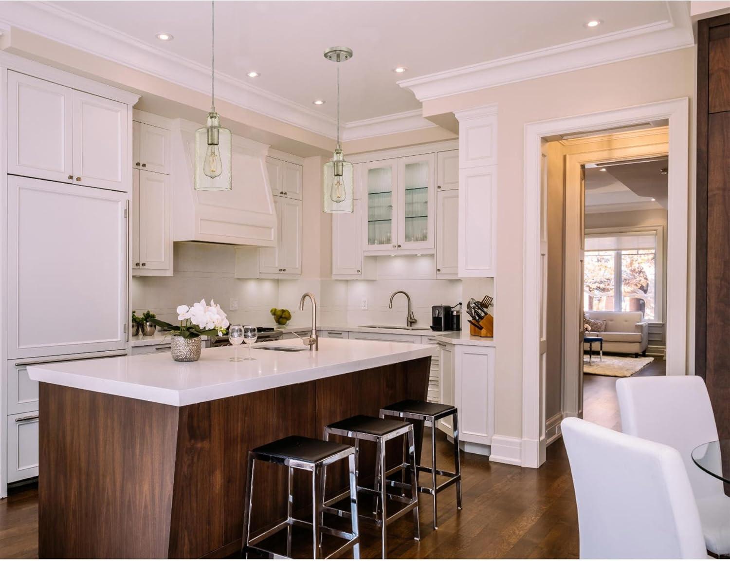 Brushed Nickel Mini Pendant with Clear Textured Glass