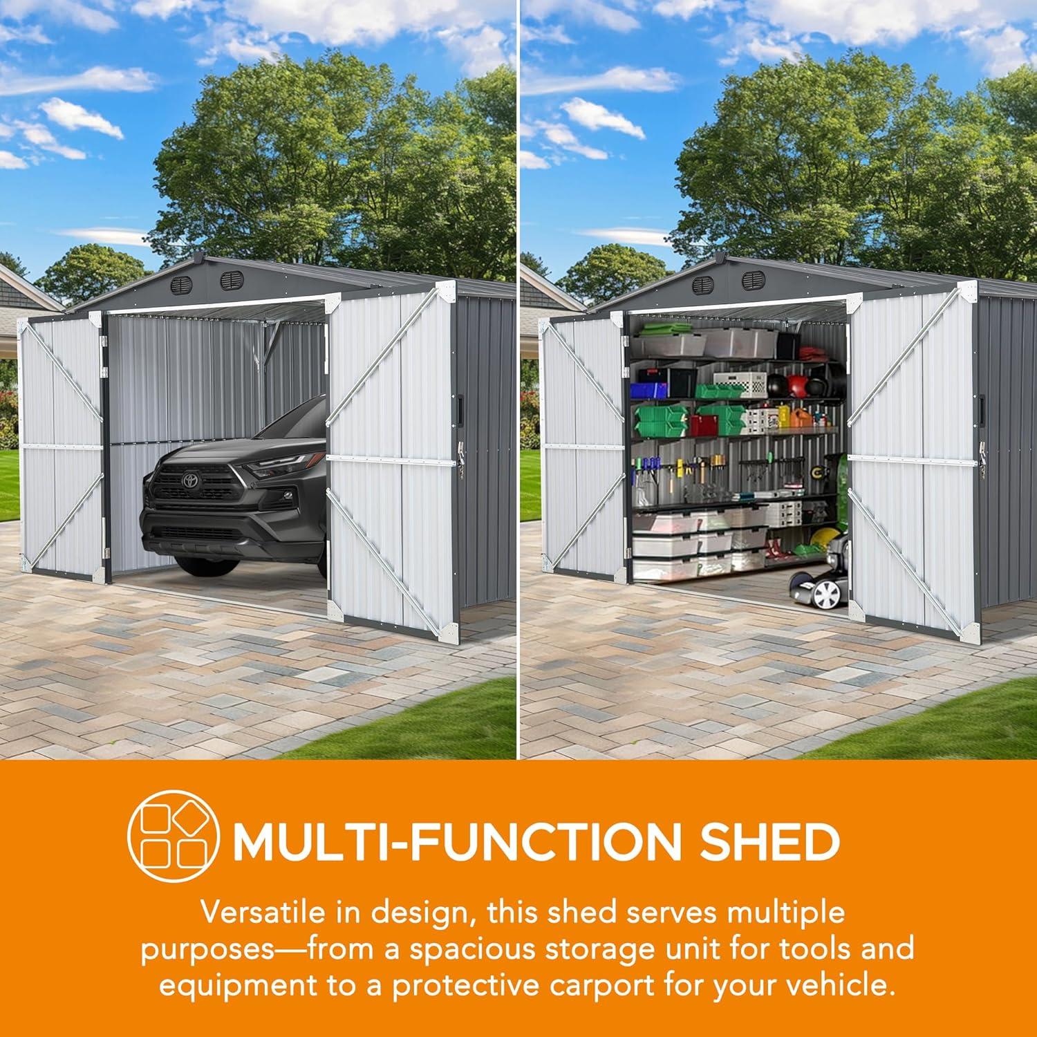 Sunjoy Sunjoy Outdoor Storage Shed 10 x 20 ft. Carport, Patio Metal Utility Large Storage Shed Garage with 2 Doors and 4 Vents, for Car, Truck, Bike, Garbage Can, Tool, Lawnmower