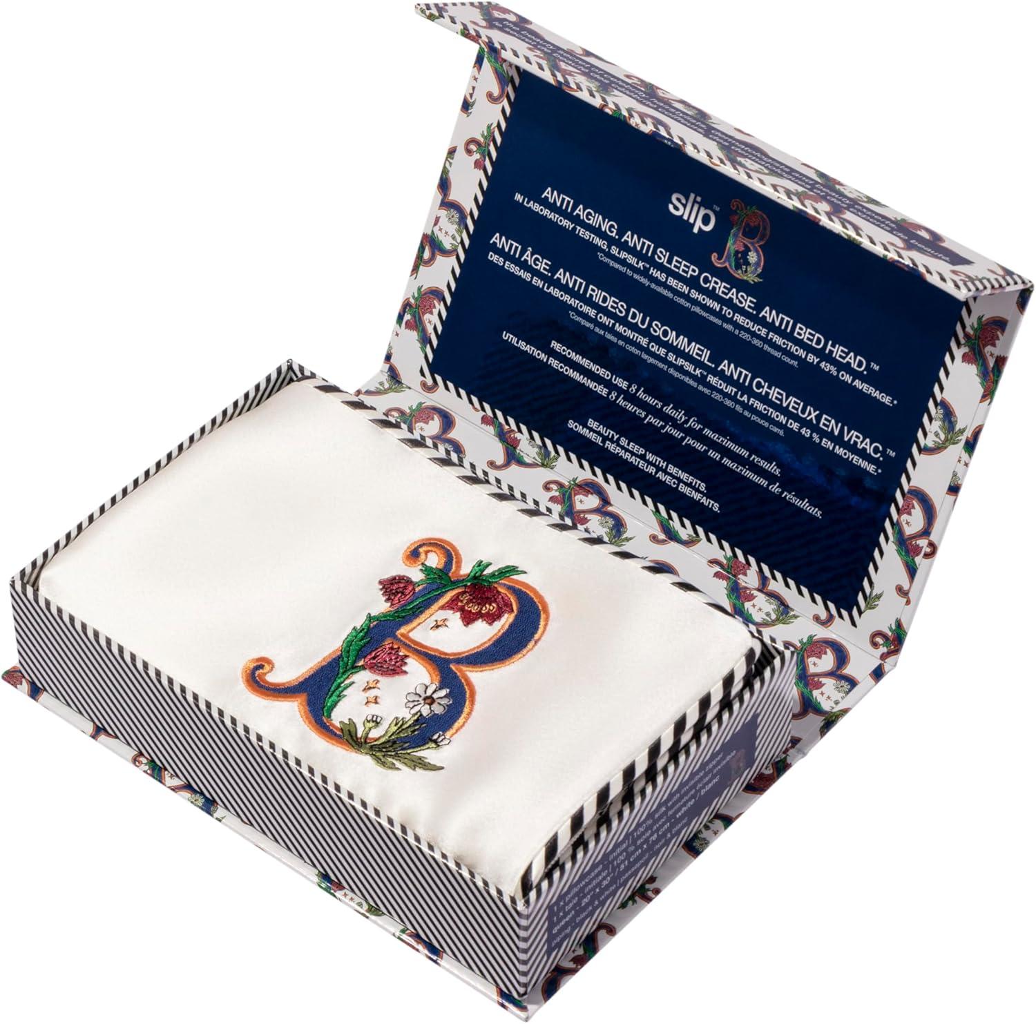 White Hypoallergenic Silk Queen Pillowcase with Embroidered Letter B