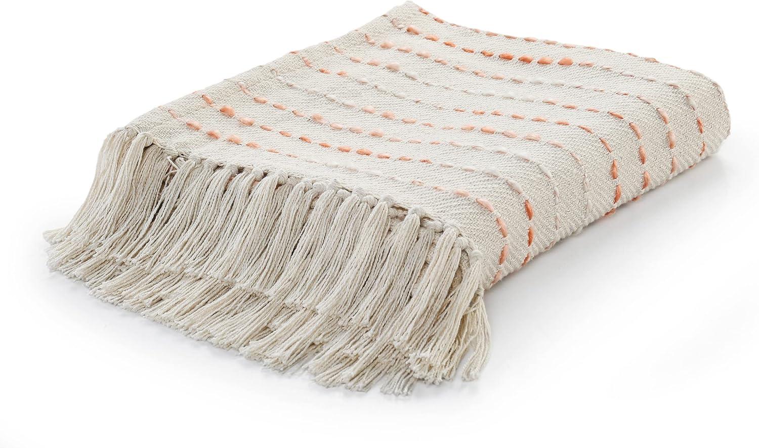 Handwoven Cotton Blend Striped Reversible Throw Blanket