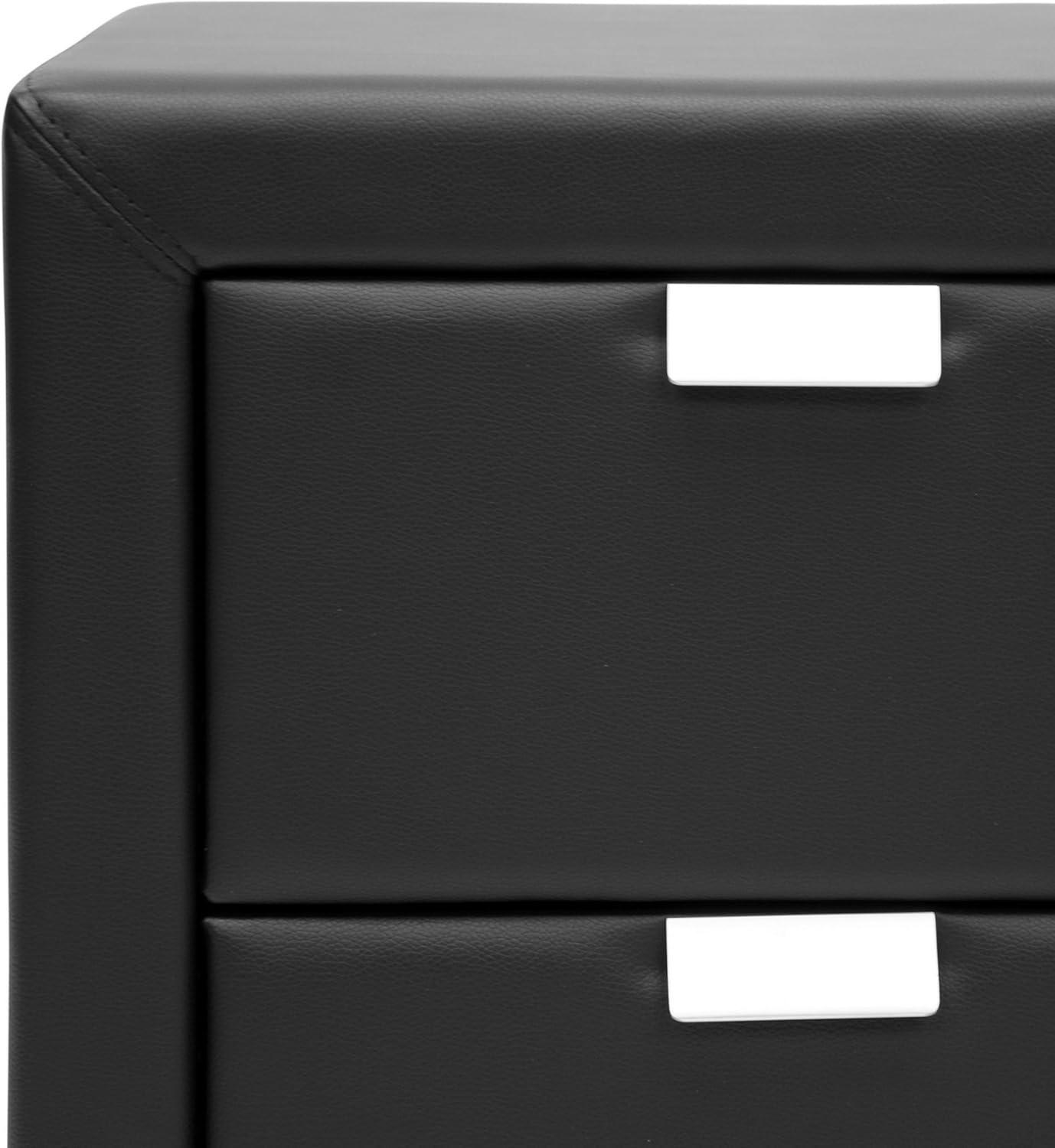 Baxton Studio Frey Upholstered Modern Nightstand Black: Faux Leather, Wood Frame, Bedside Table with Anti-Tip Hardware