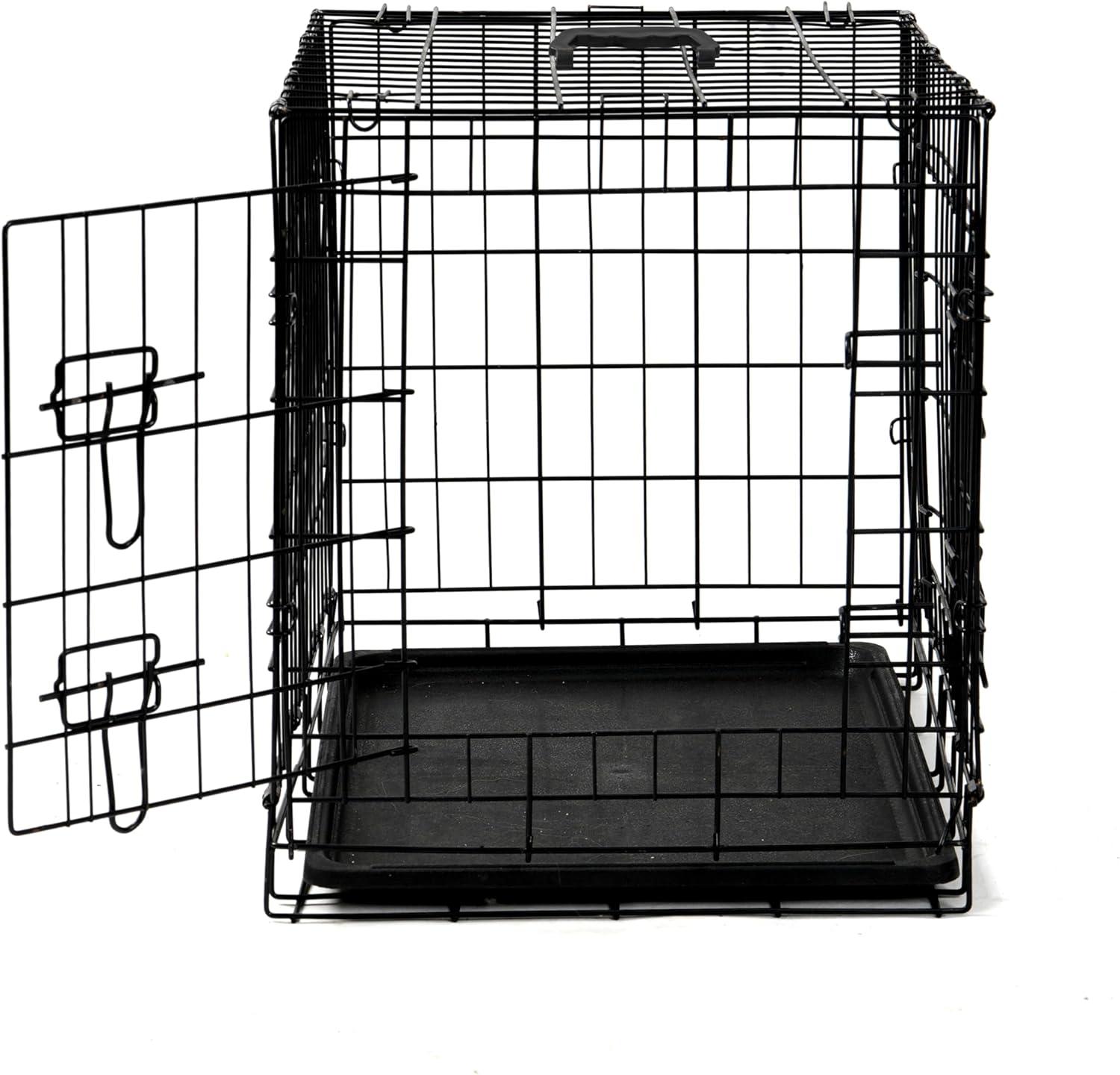 24-Inch Foldable Metal Wire Dog Crate, Collapsible Double Door Dog Crate with Removable Leak-Proof Pan, Divider Dogs Crate with Handle, Black