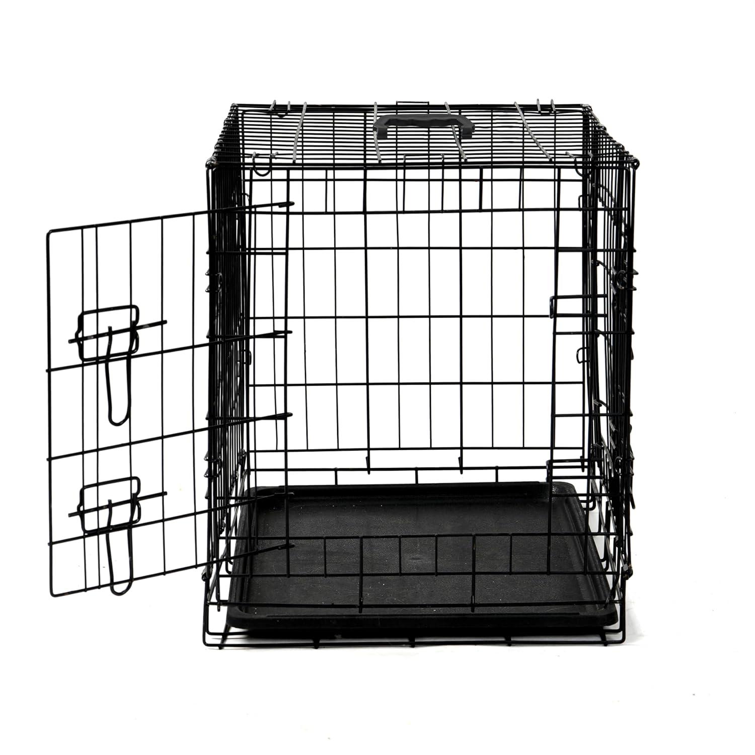 24-Inch Foldable Metal Wire Dog Crate, Collapsible Double Door Dog Crate with Removable Leak-Proof Pan, Divider Dogs Crate with Handle, Black