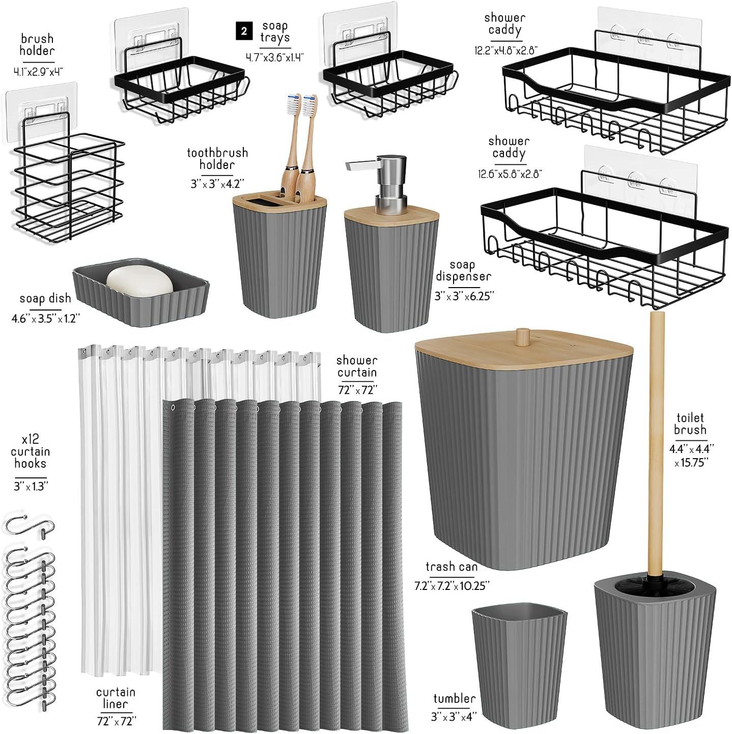 Shower Caddy and Bathroom Accessories Set - 25PC Gray Bathroom Accessory Set with Black Shower Shelf Caddy Set