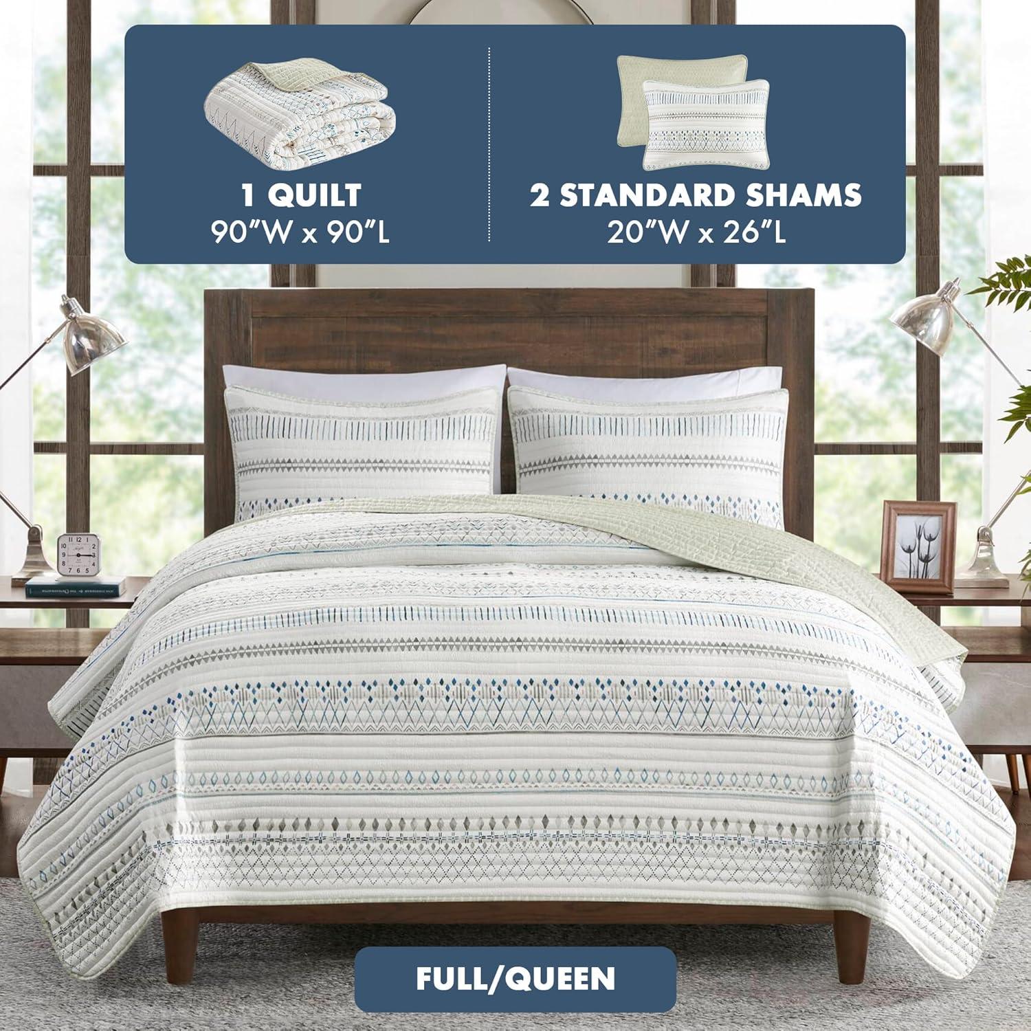 Madison Park Fraser 3 Piece Printed Seersucker Quilt Set