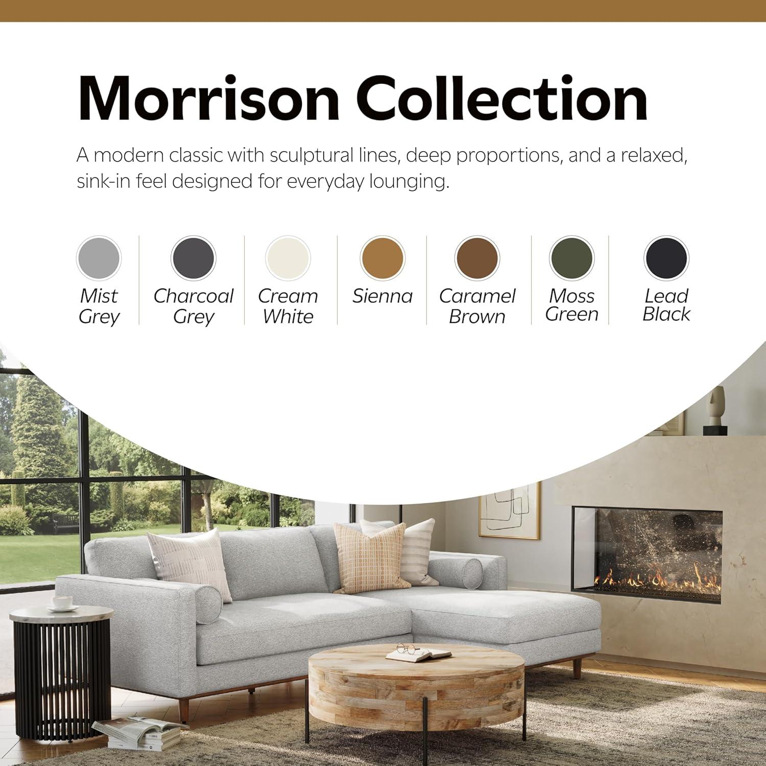 Simpli Home Morrison Large Left Sectional Sofa,Mid-Century Modern Couch with Chaise Lounge and Eco-Friendly Woven-Blend Fabric