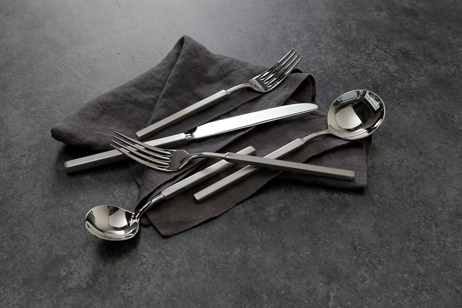 Fortessa Tableware Solutions 5pc Brushed/Mirrored Jaxson Flatware Set: 18/10 Stainless Steel, Dishwasher-Safe, Service for 1