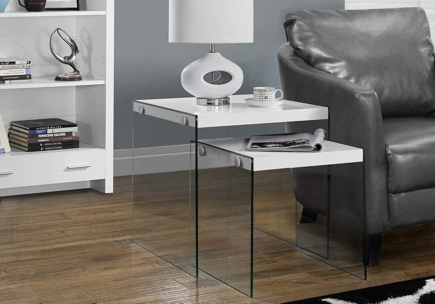 Table, Tempered Glass, Glossy White