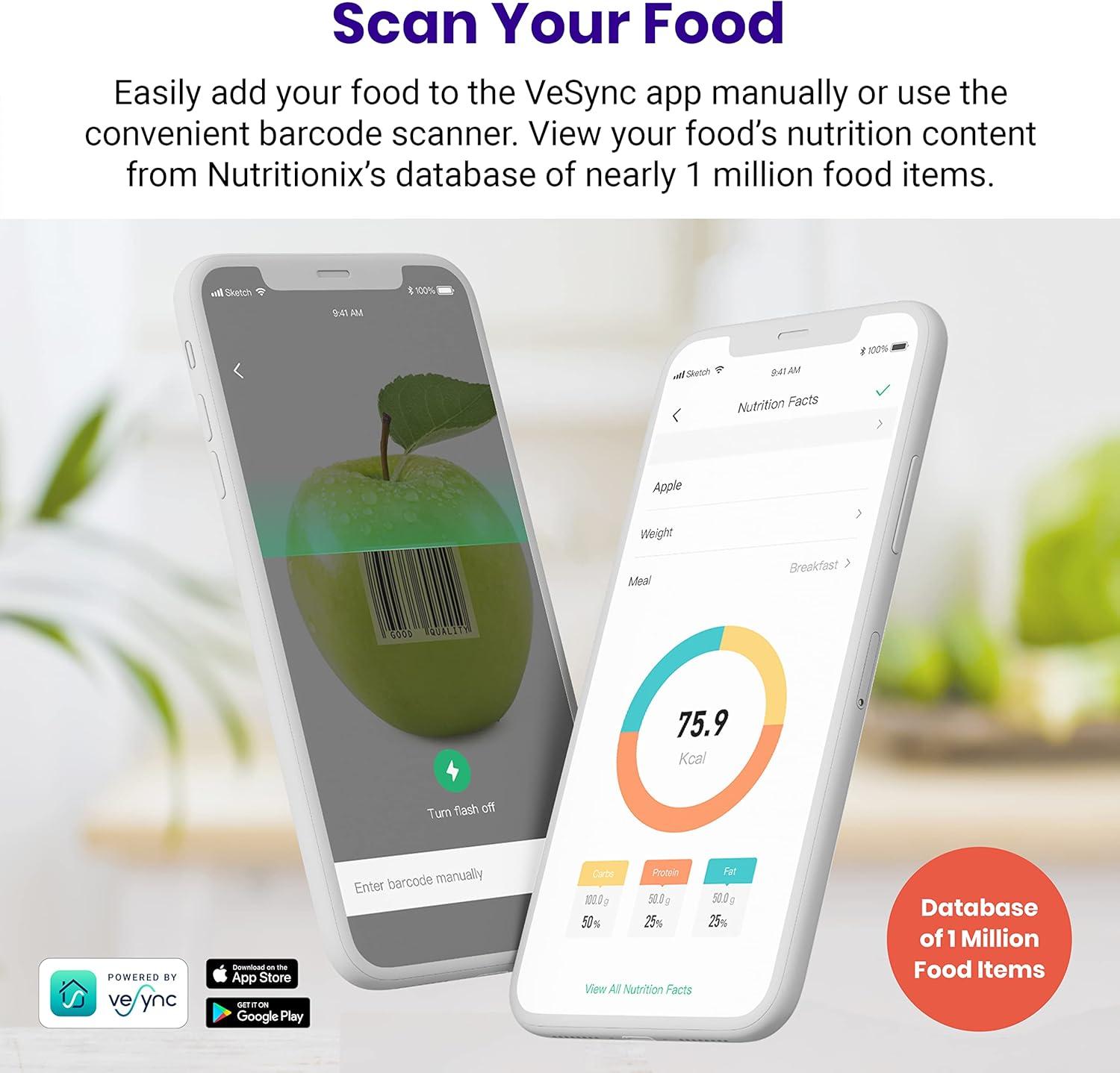 Etekcity Choice Smart Nutrition Scale Accurate Sensors Large Digital Display Kitchen Scale