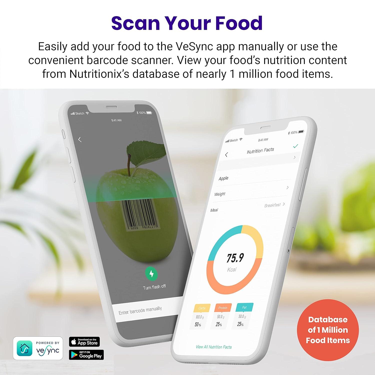 Etekcity Choice Smart Nutrition Scale Accurate Sensors Large Digital Display Kitchen Scale