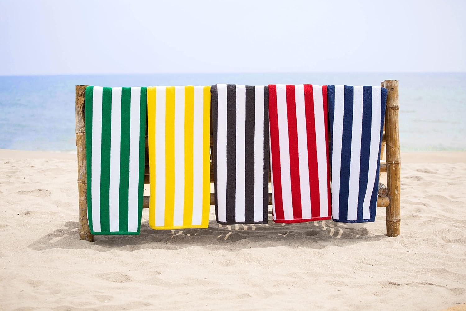 American Soft Linen Beach Towel, 100% Cotton Cabana Striped Beach Towel, 30 in by 60 in Soft Absorbent Beach Pool Towel
, Green