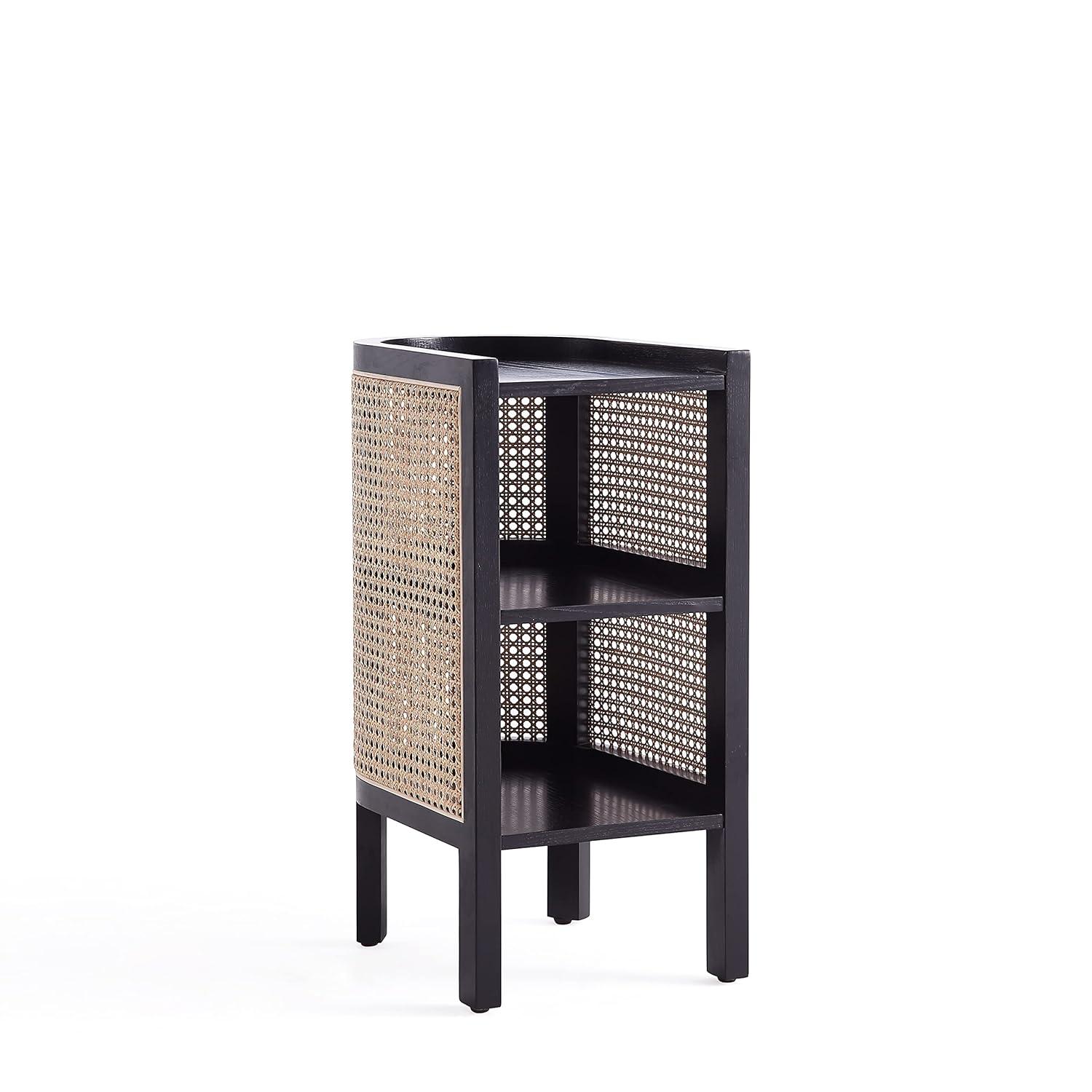 Versailles End Table Black/Natural - Manhattan Comfort: Half Moon Design, Fixed Shelf, Ash Material