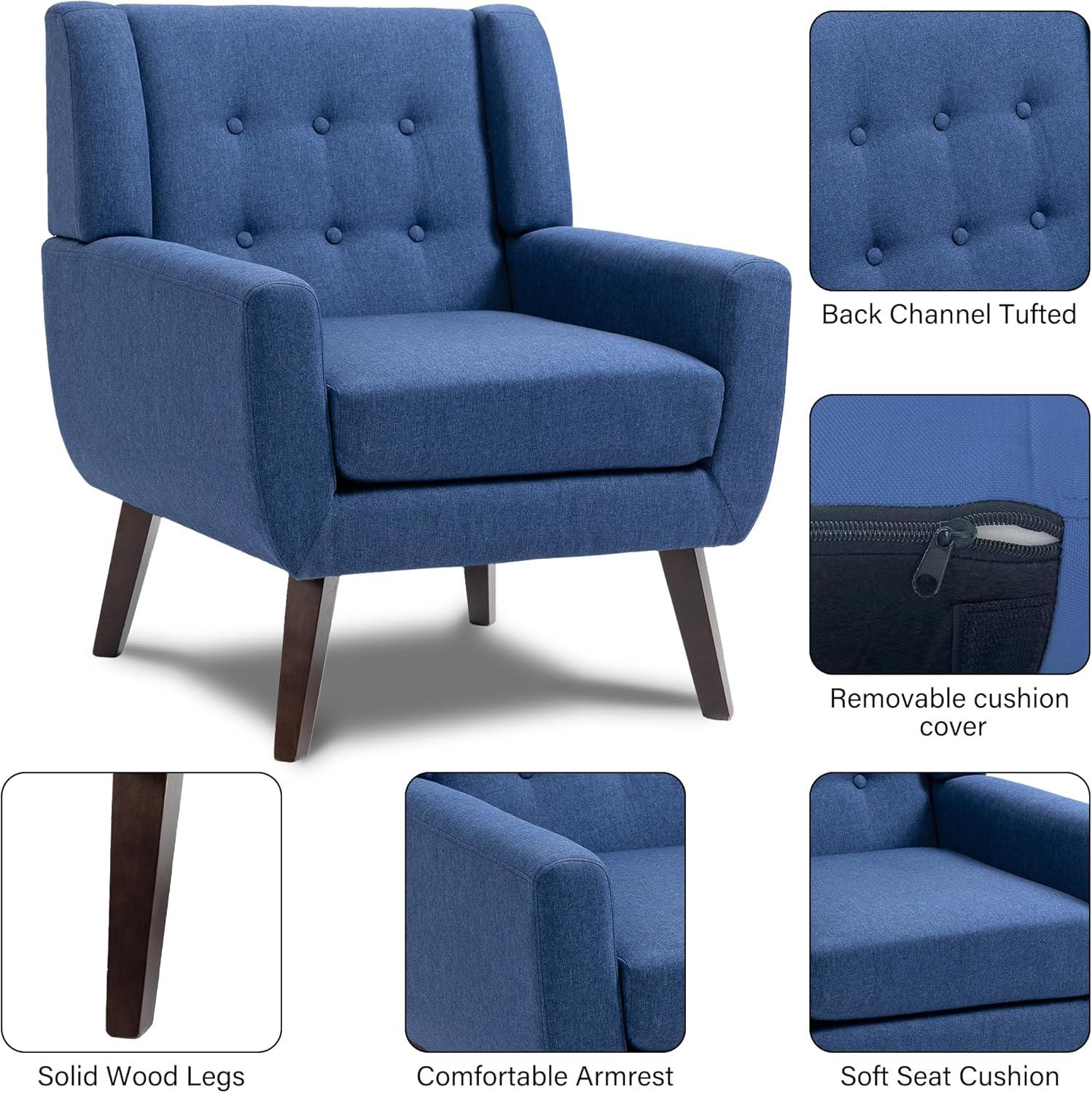UIXE Beige Accent Chair Set of 2, Linen Fabric Armchair for Living Room, Modern Arm Chairs