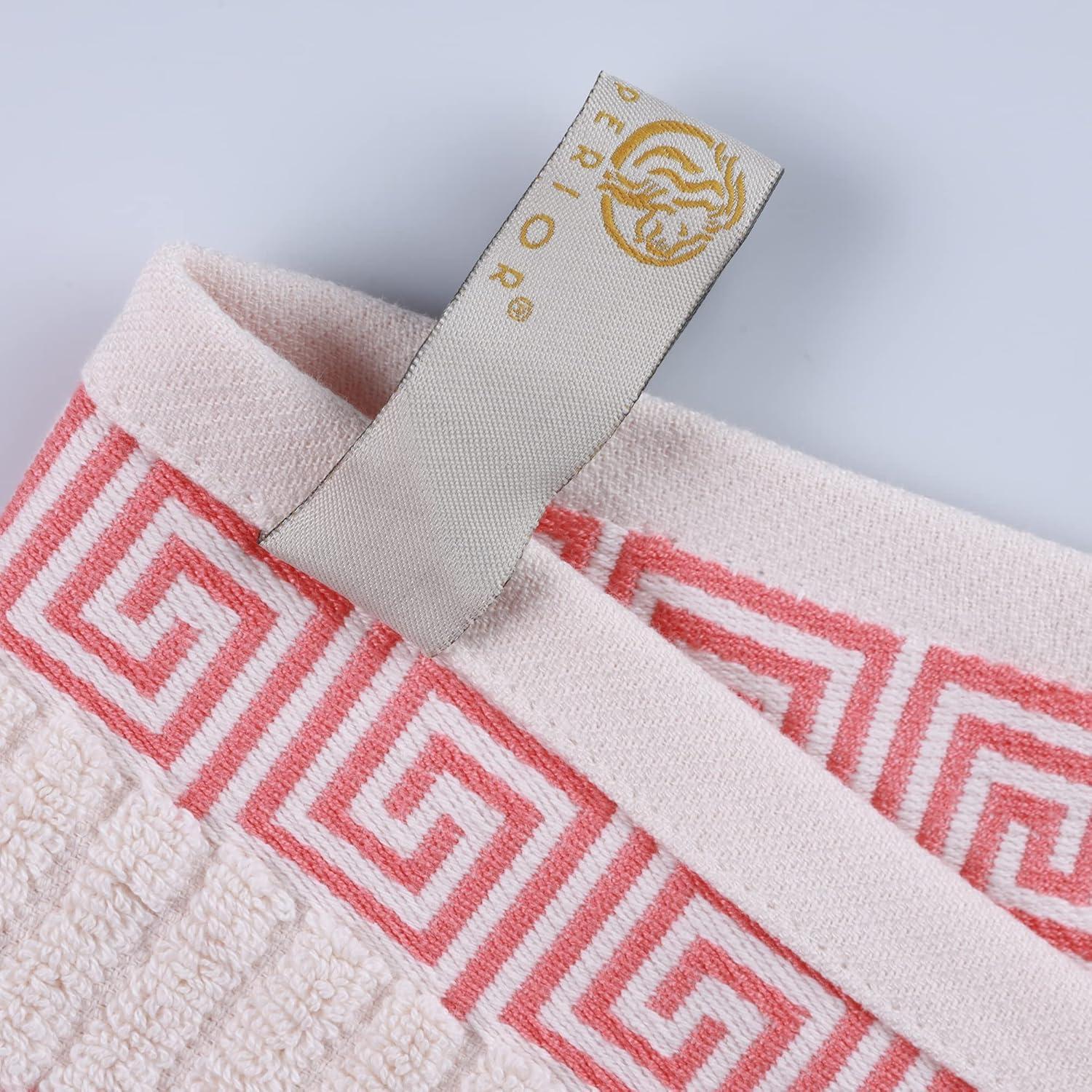 Superior Athens Cotton Greek Scroll Bath Towel Set of 4, Ivory-Coral