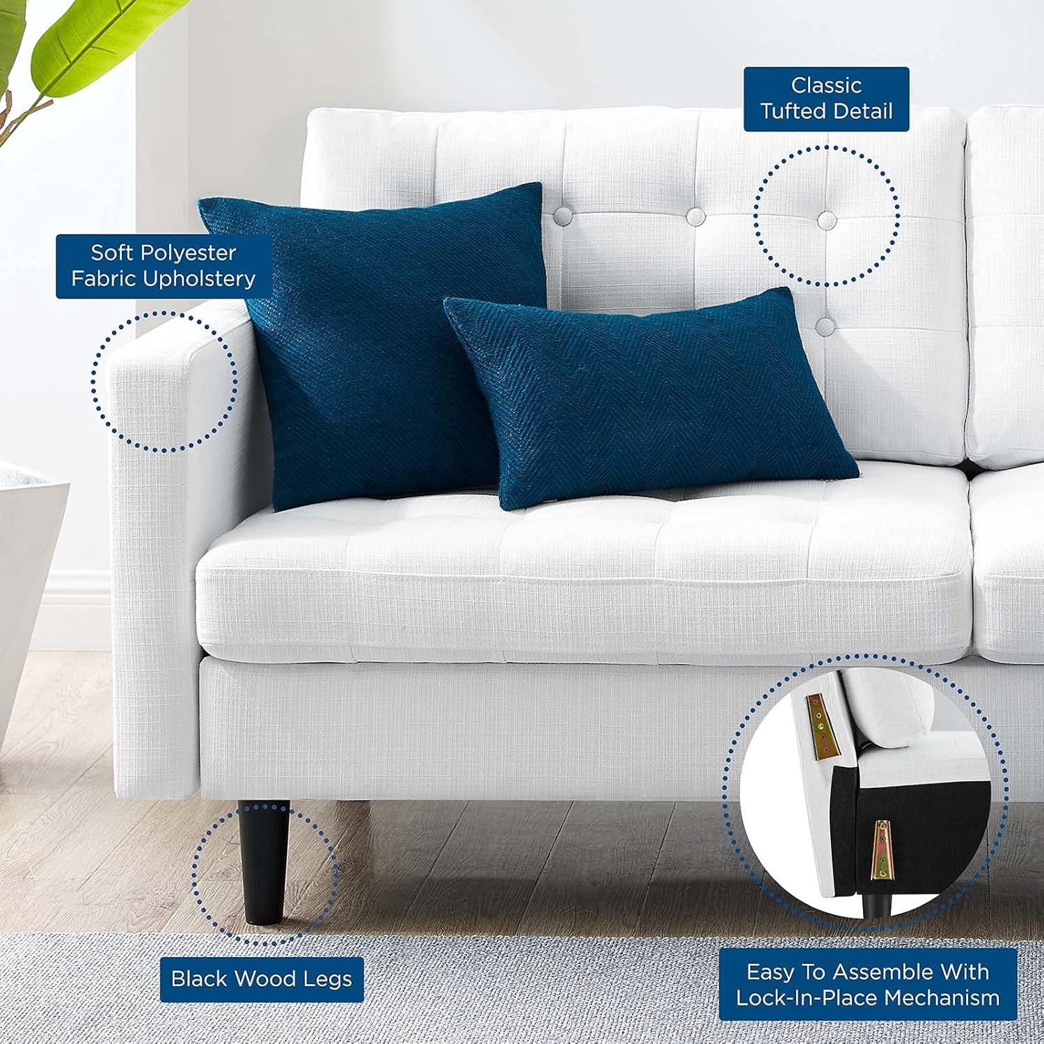Modway Exalt Fabric Upholstered Tufted Sofa in White & Black