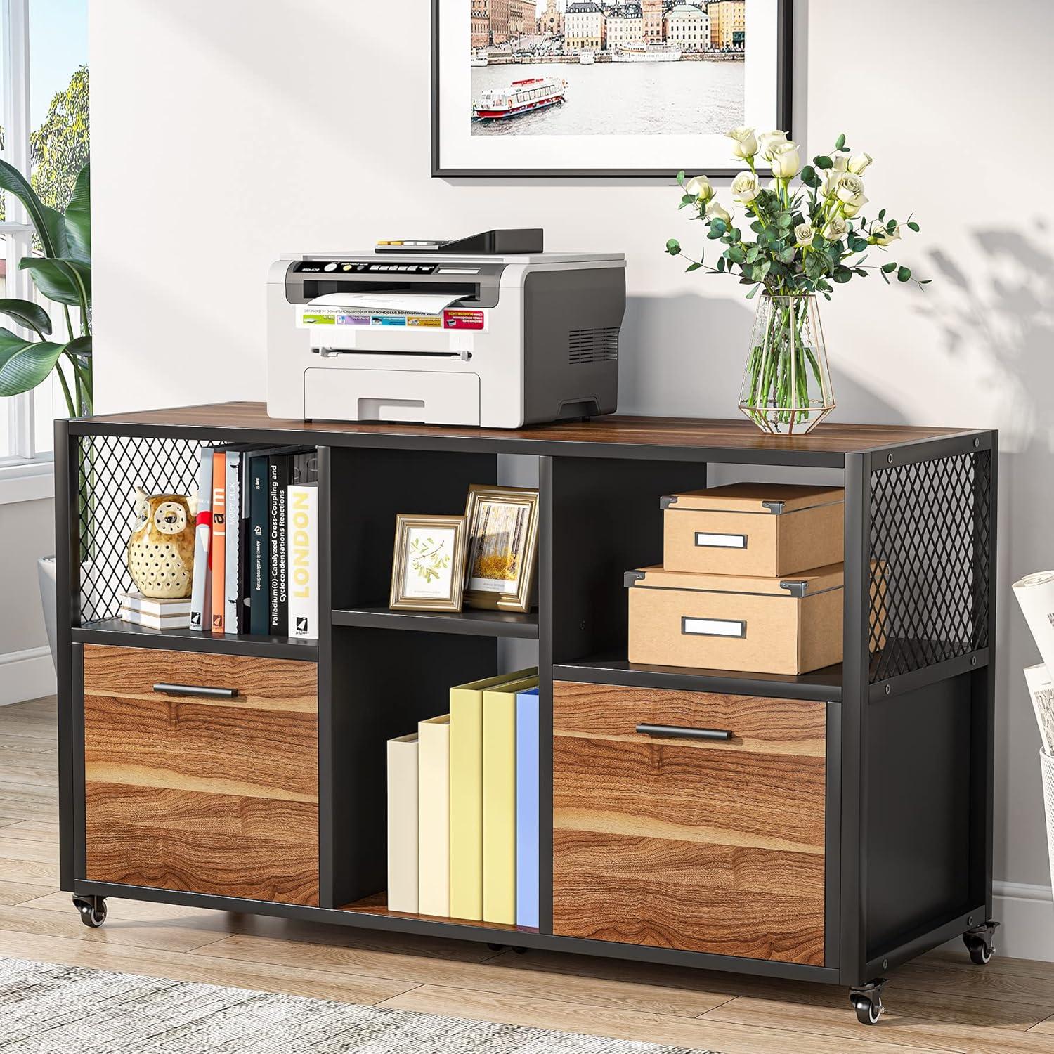 Modern File Cabinet Mobile Lateral Filing Cabinet for Home Office Rustic Brown