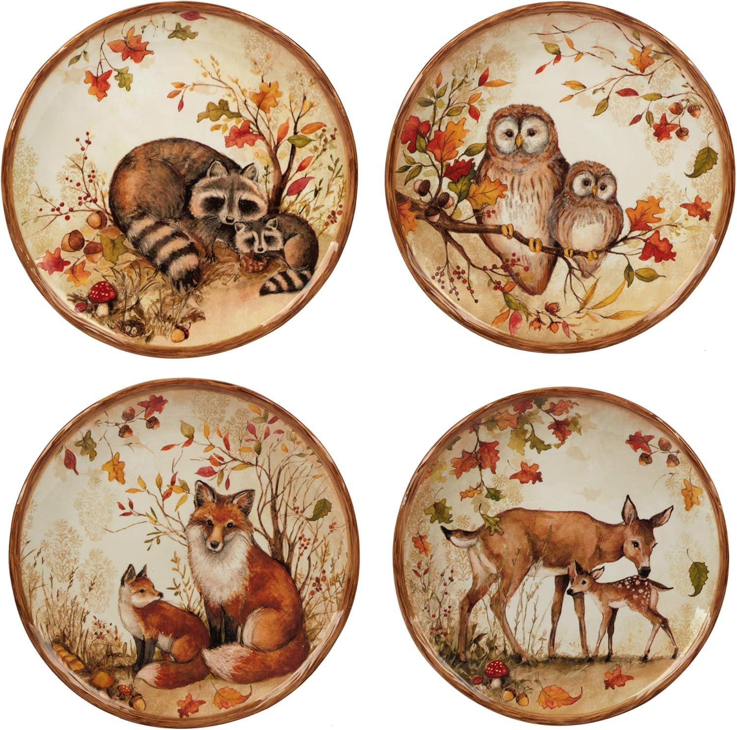 Pine Forest Ceramic Dinnerware Set with Forest Critters, Service for 4