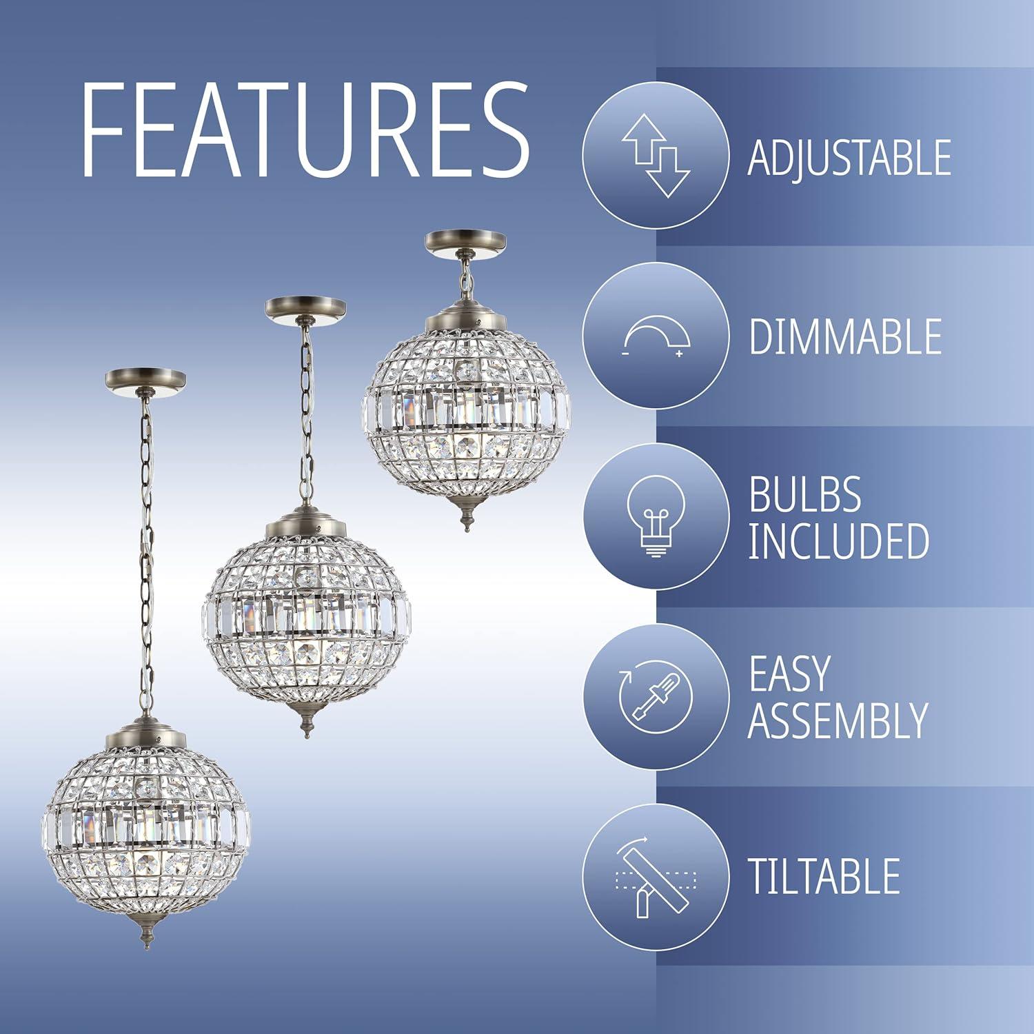 JONATHAN Y Georgina 12" Crystal/Metal LED Pendant Pendant, Antique Brass