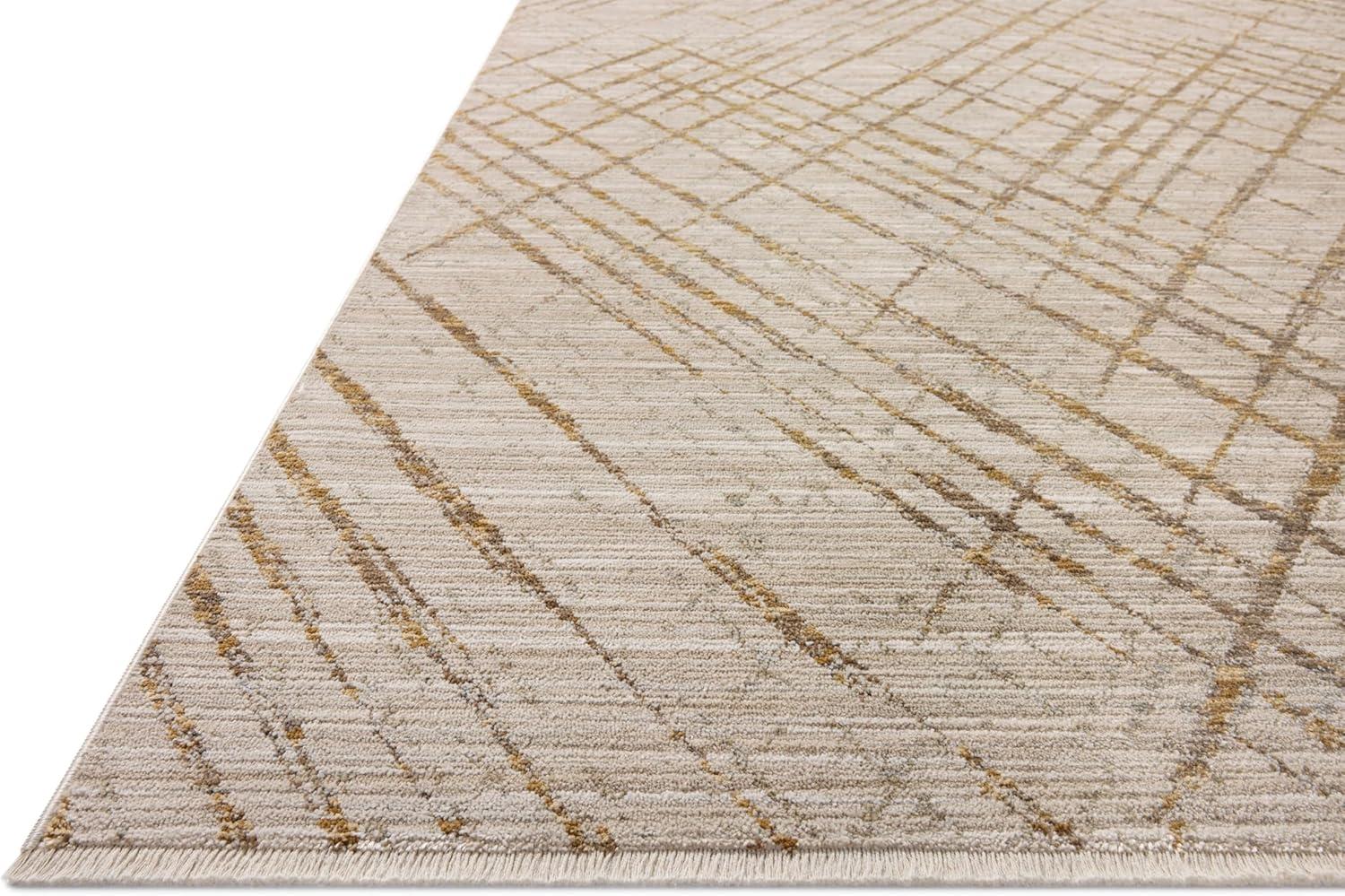 Beige and Gold Abstract Polyester Runner Rug 2'-6" x 8'-0"