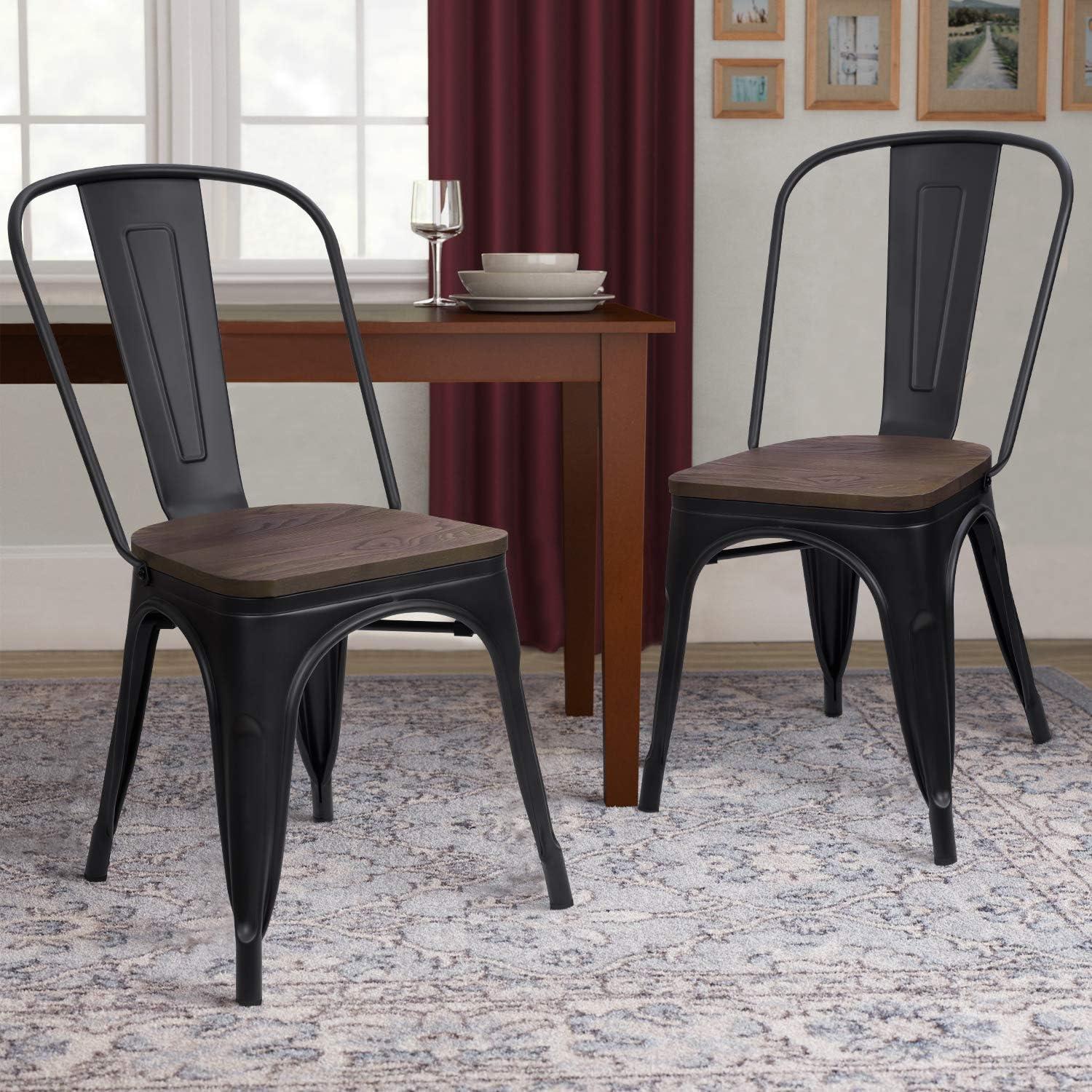 Furmax Metal Dining Chair Indoor Outdoor Use Stackable Chic Side Classic Trattoria Metal Chairs Set of 4 for Kitchen, Dining Room, Bistro and Cafe (Distressed White)