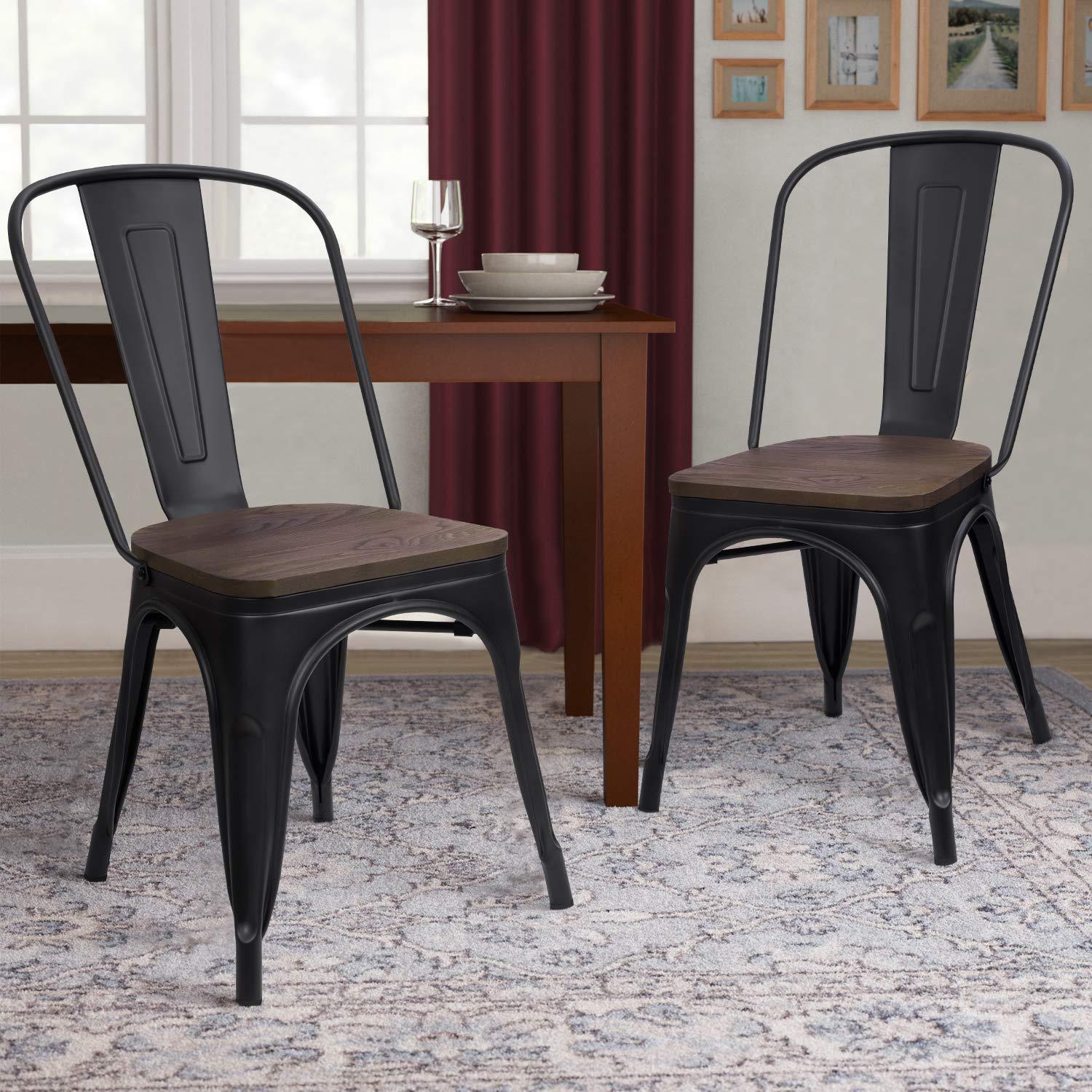 Furmax Metal Dining Chair Indoor Outdoor Use Stackable Chic Side Classic Trattoria Metal Chairs Set of 4 for Kitchen, Dining Room, Bistro and Cafe (Distressed White)