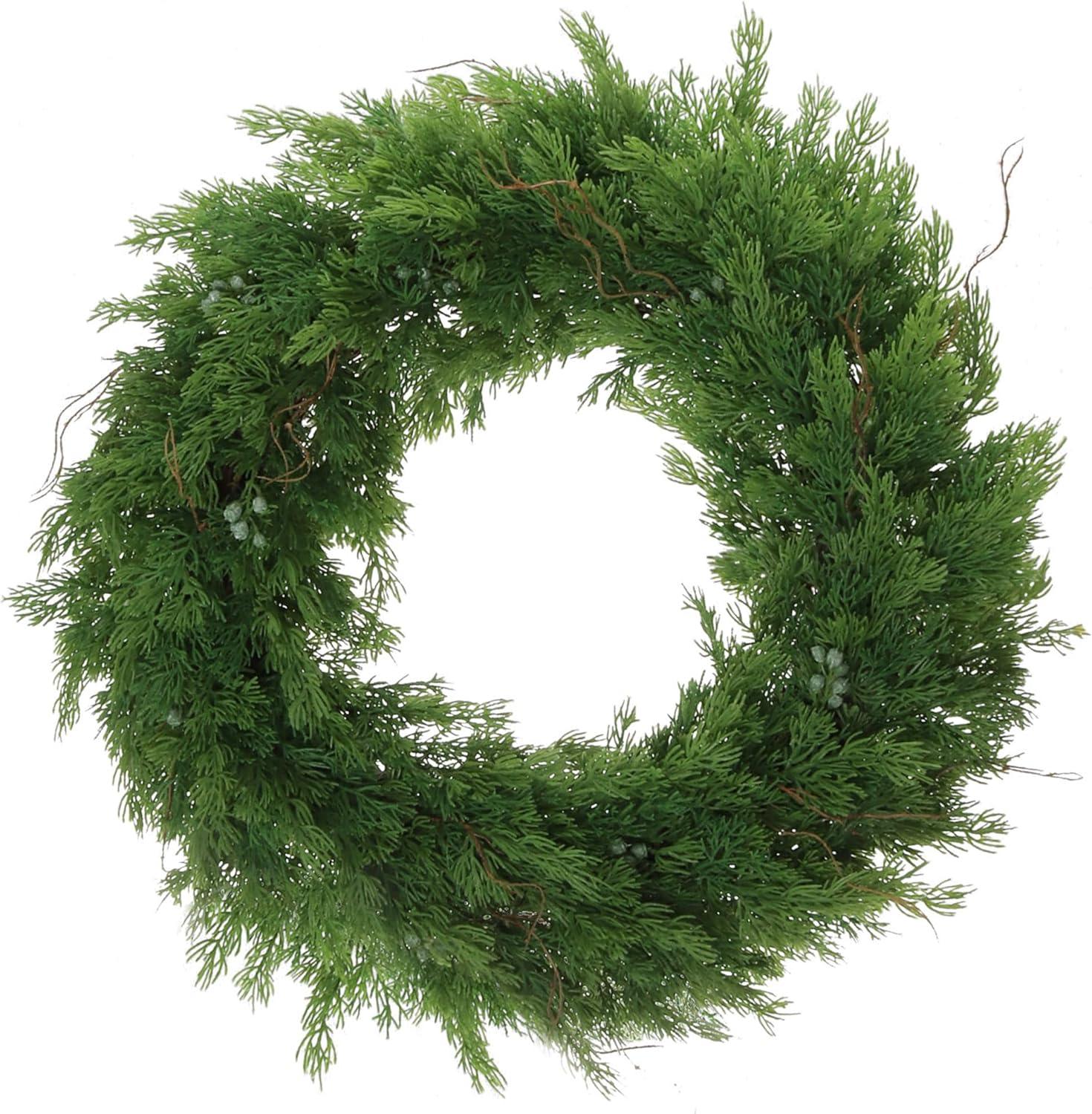 22-Inch Green Juniper and Brown Twig Christmas Wreath