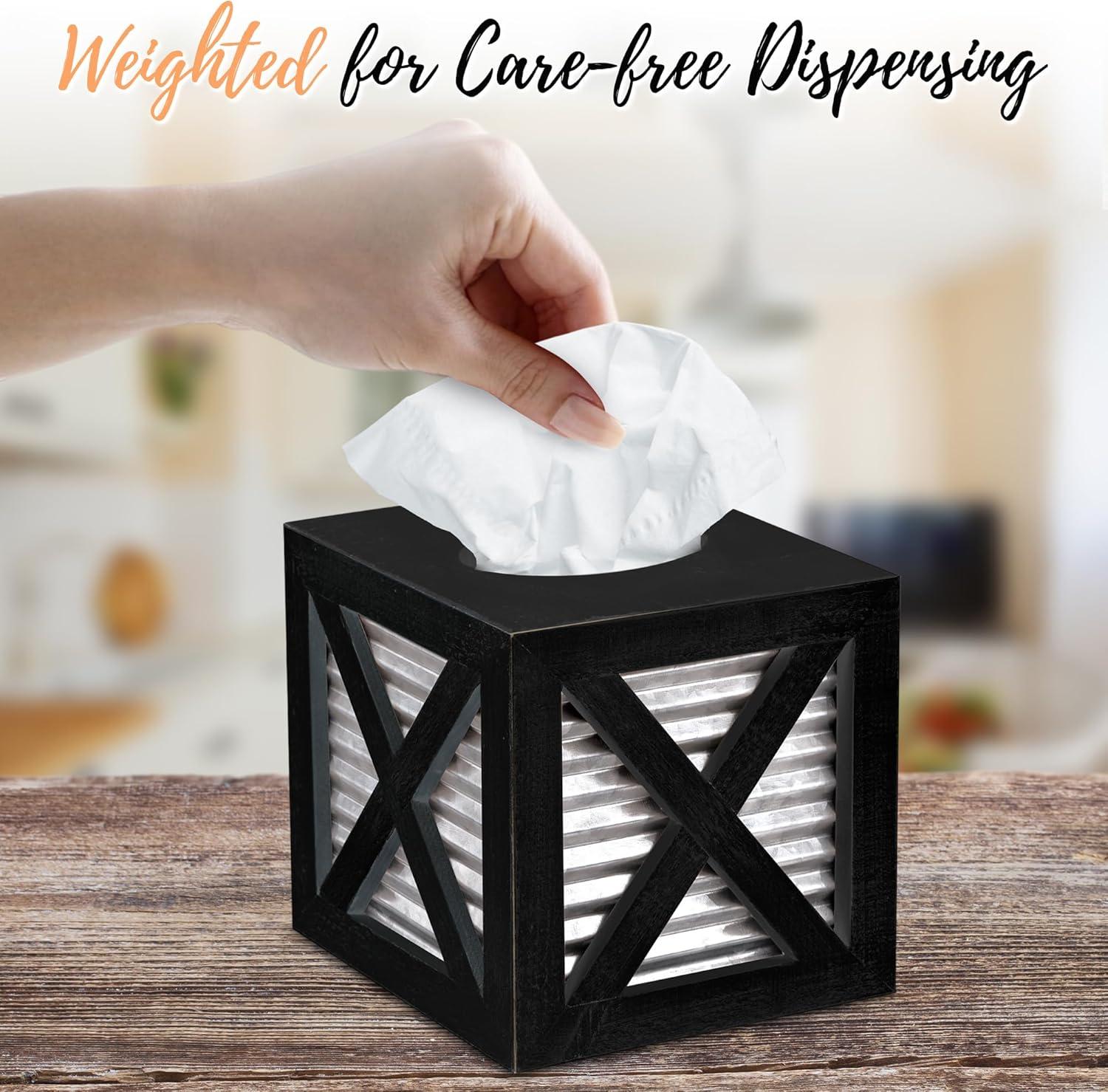 Black and Galvanized Metal Farmhouse Tissue Box Cover