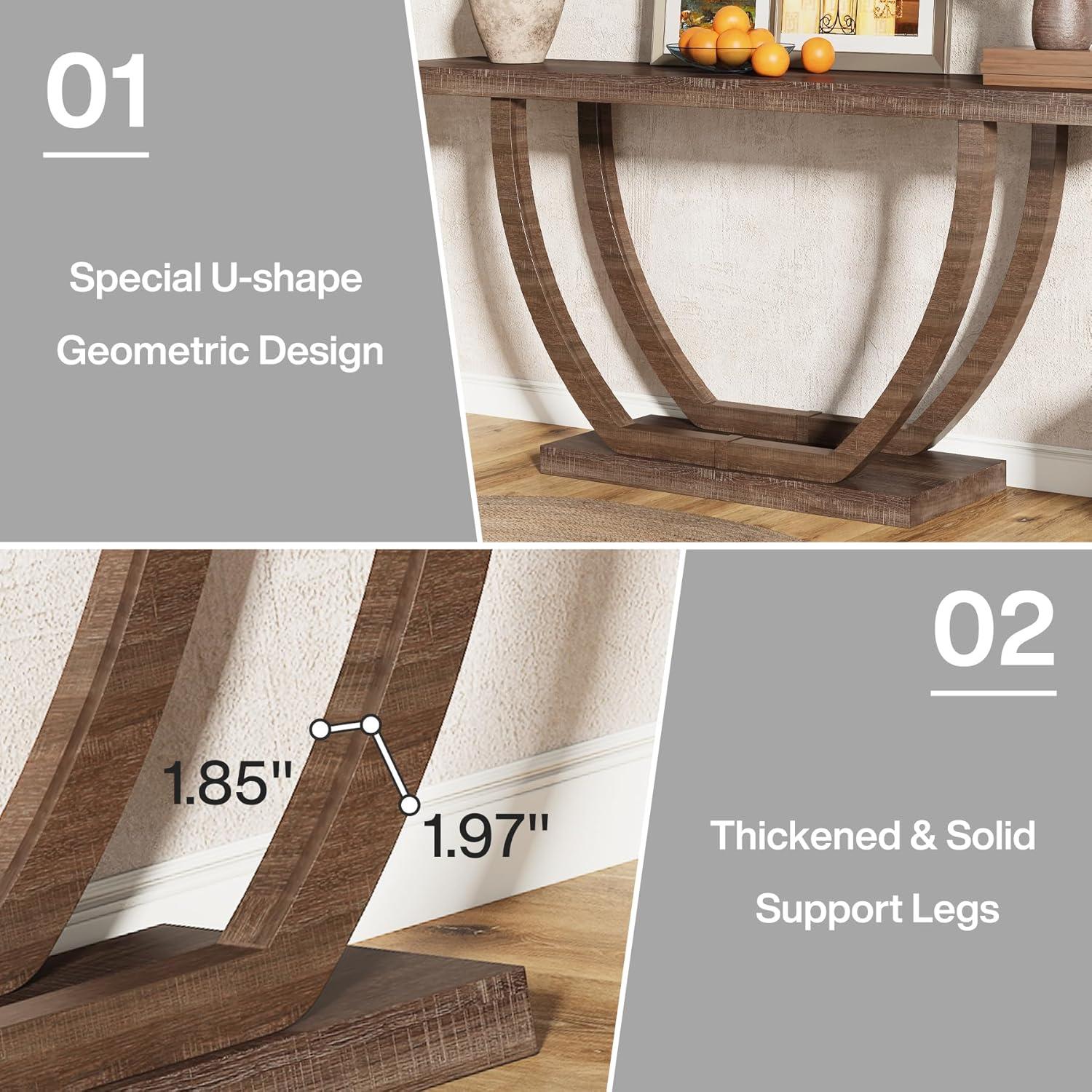 Tribesigns 63" Skinny Console Table with Geometric Base, Farmhouse Sofa Table Narrow Long, Thickened Behind Couch Table with Shelves for Living Room Foyer Corridor (Brown)