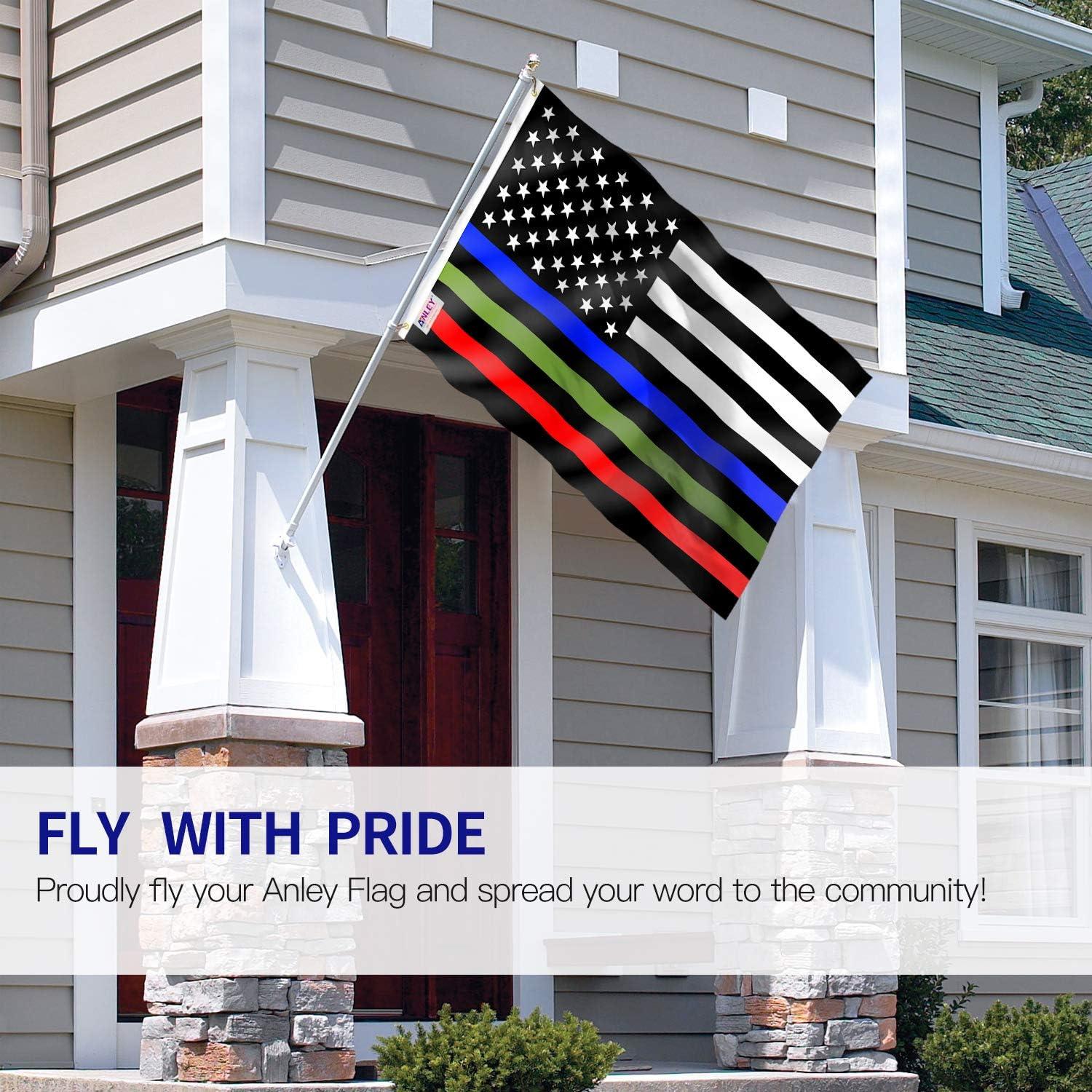 Anley Fly Breeze 3x5 Ft Thin Blue Red and Green Line USA Flag - Honoring Police Officers Firefighter and Border Patrol Agents Polyester Flags