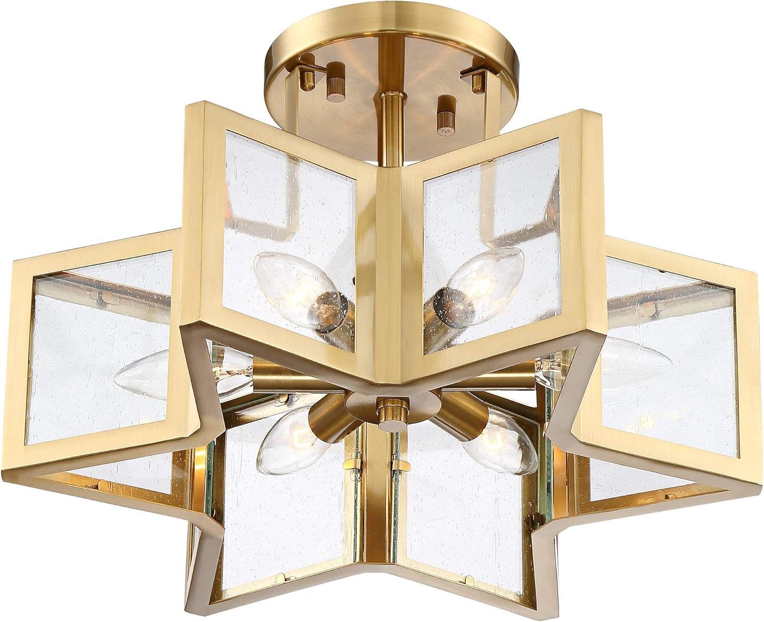 Possini Euro Design Casa Star Modern Ceiling Light Semi Flush Mount Fixture 16" Wide Warm Brass 6-Light Clear Glass for Bedroom Kitchen Living Room